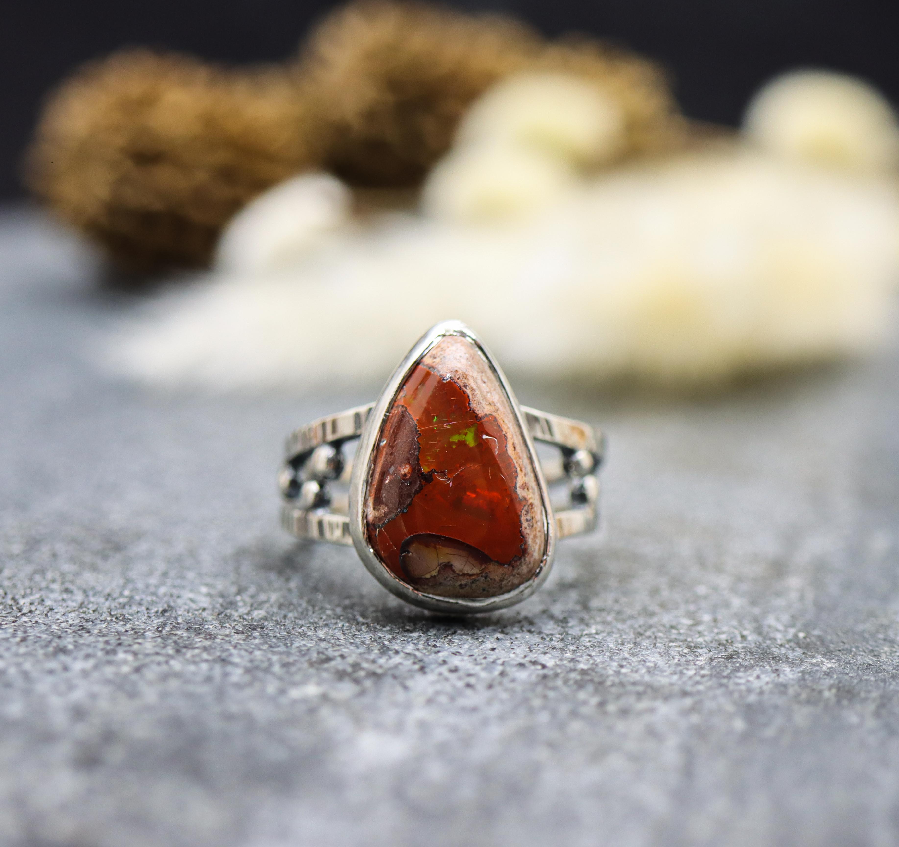Sterling Silver MAN'S MEXICAN FIRE OPAL RING Size 10