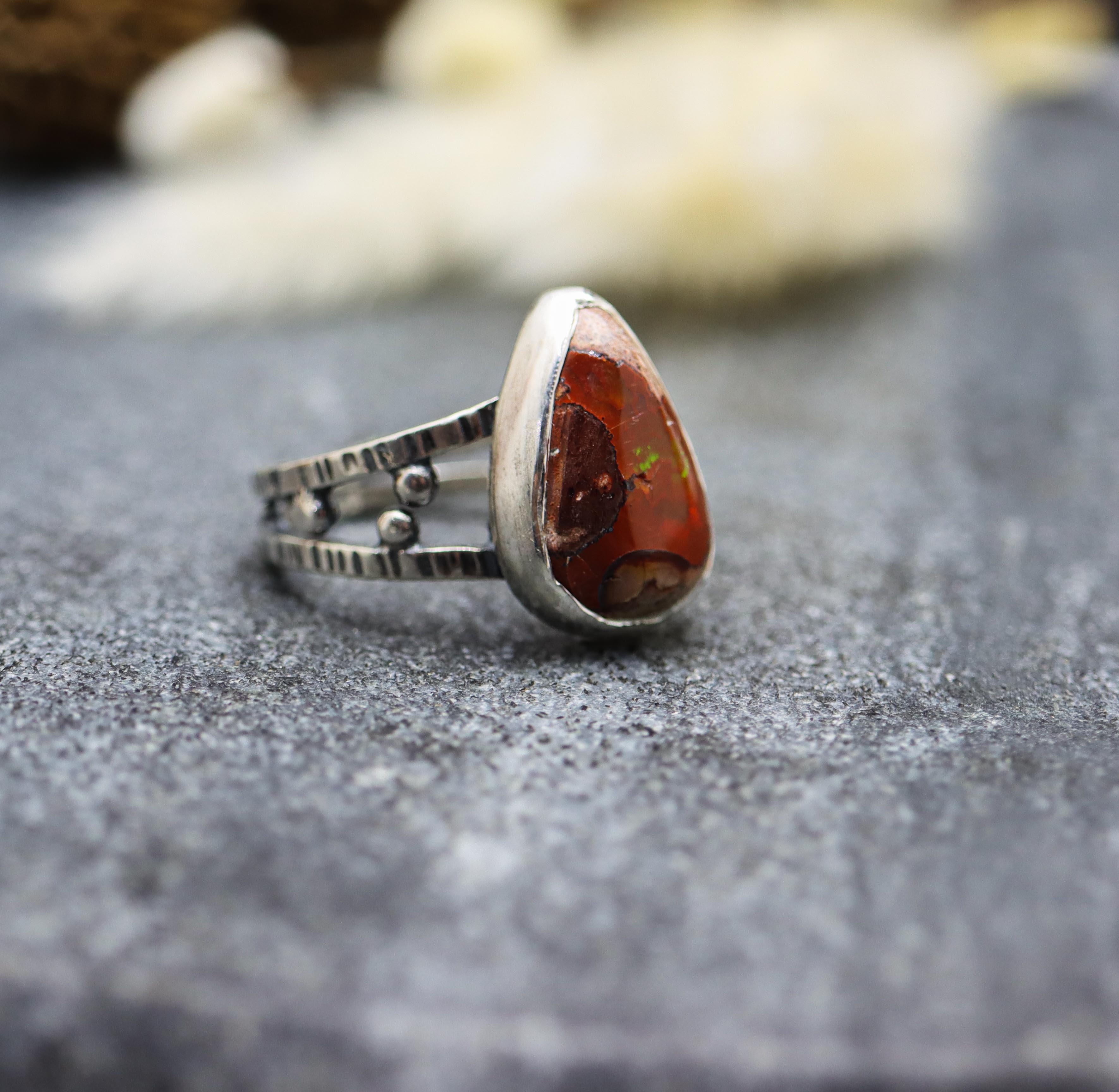 Mexican Fire Opal Ring Sterling Silver
