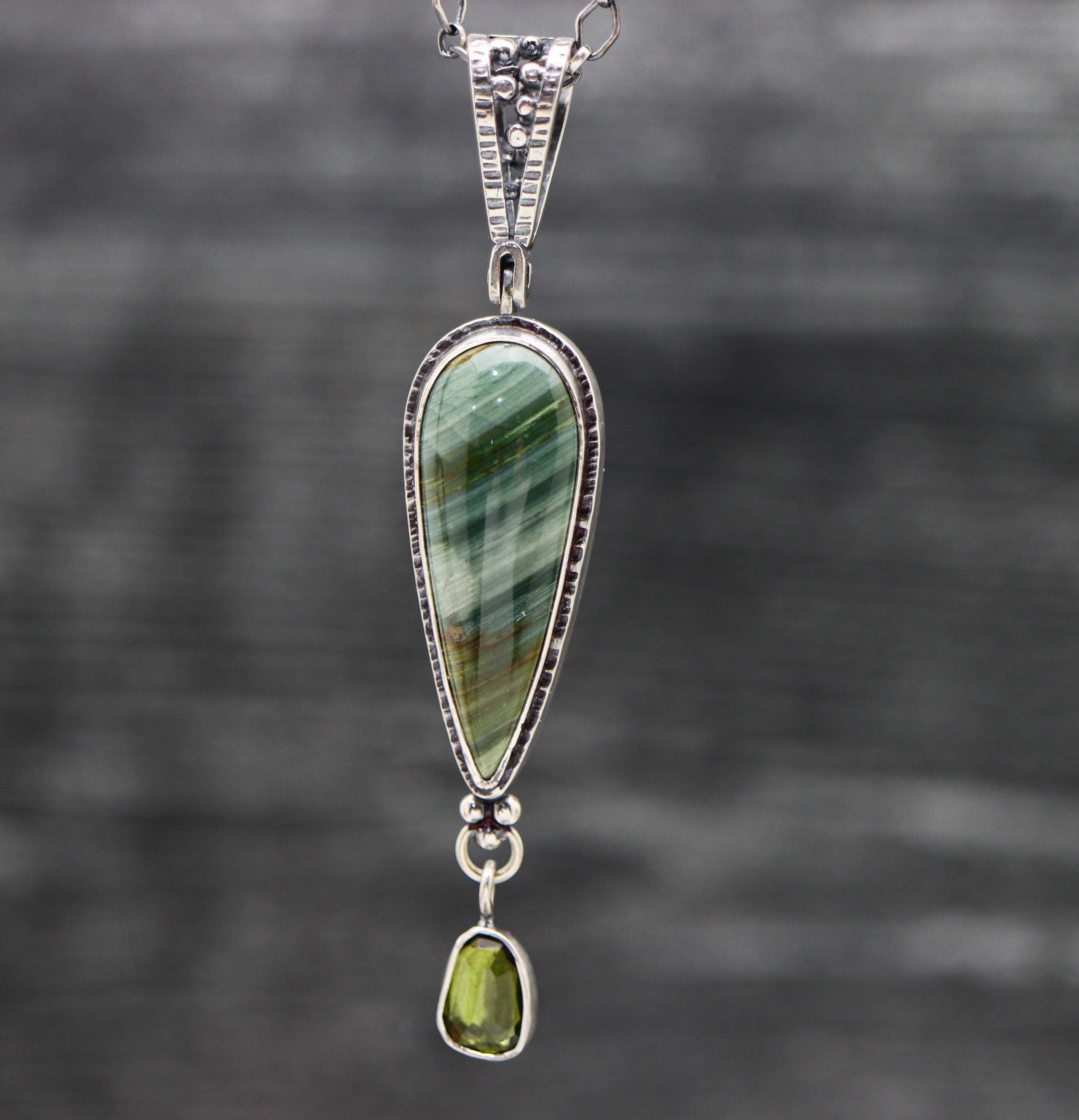 Caldera Paint and Green Tourmaline Pendant Sterling Silver One Of a Kind Gemstone Necklace