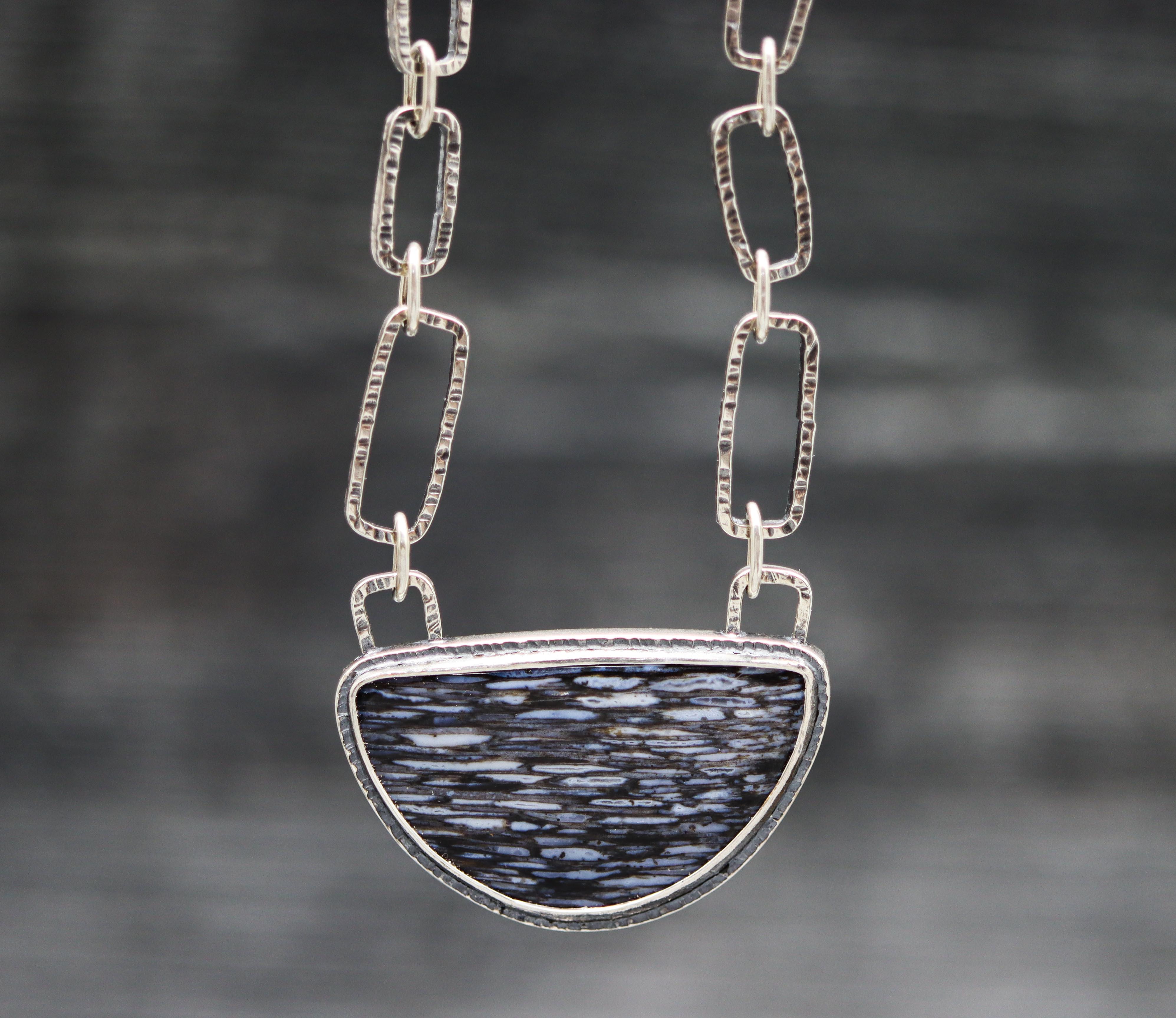 Petrified Palm Wood Necklace with Hand Forged Sterling Silver Chain