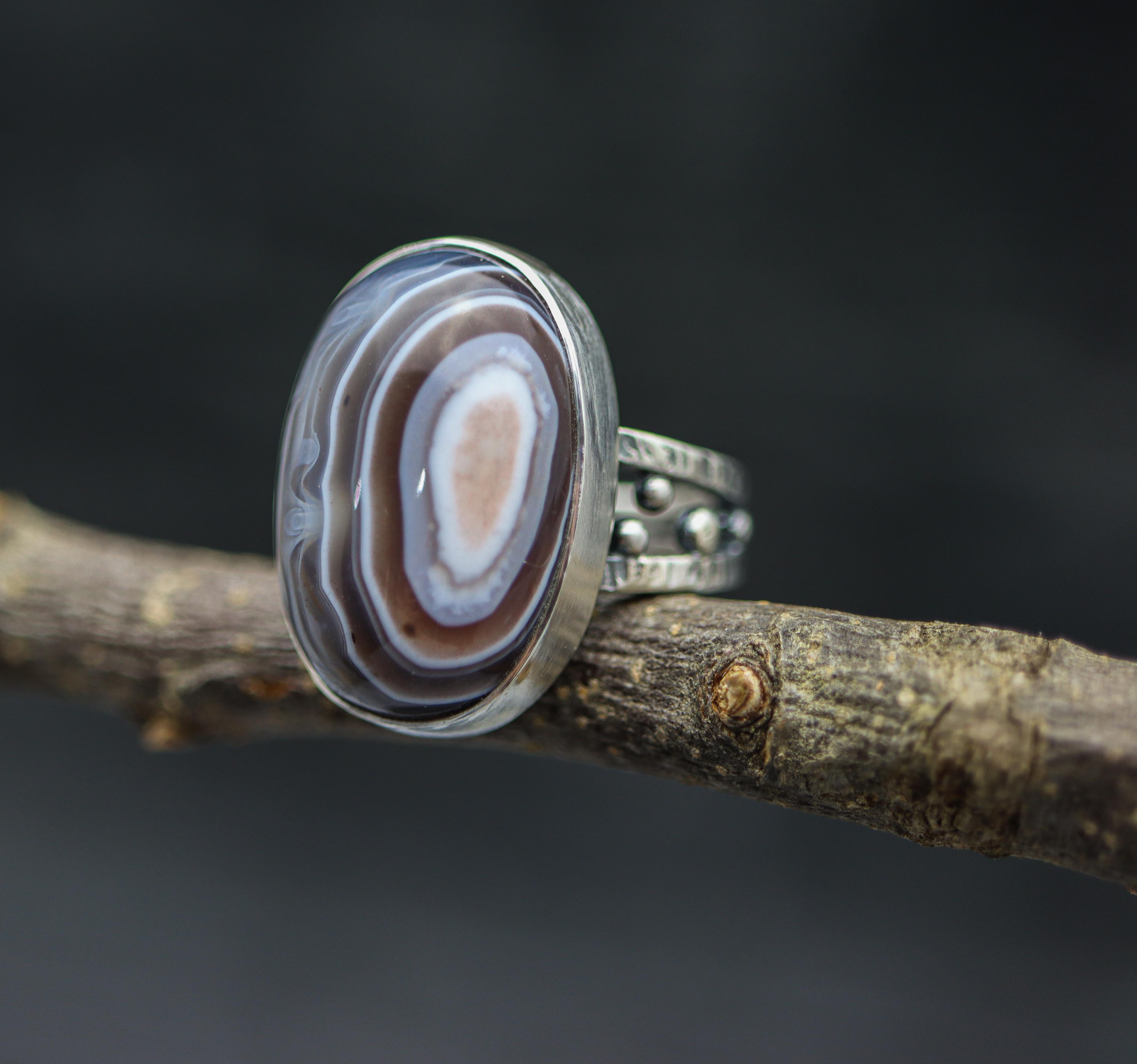 Botswana Agate Sterling Silver Bubble Band Ring Size 6.75