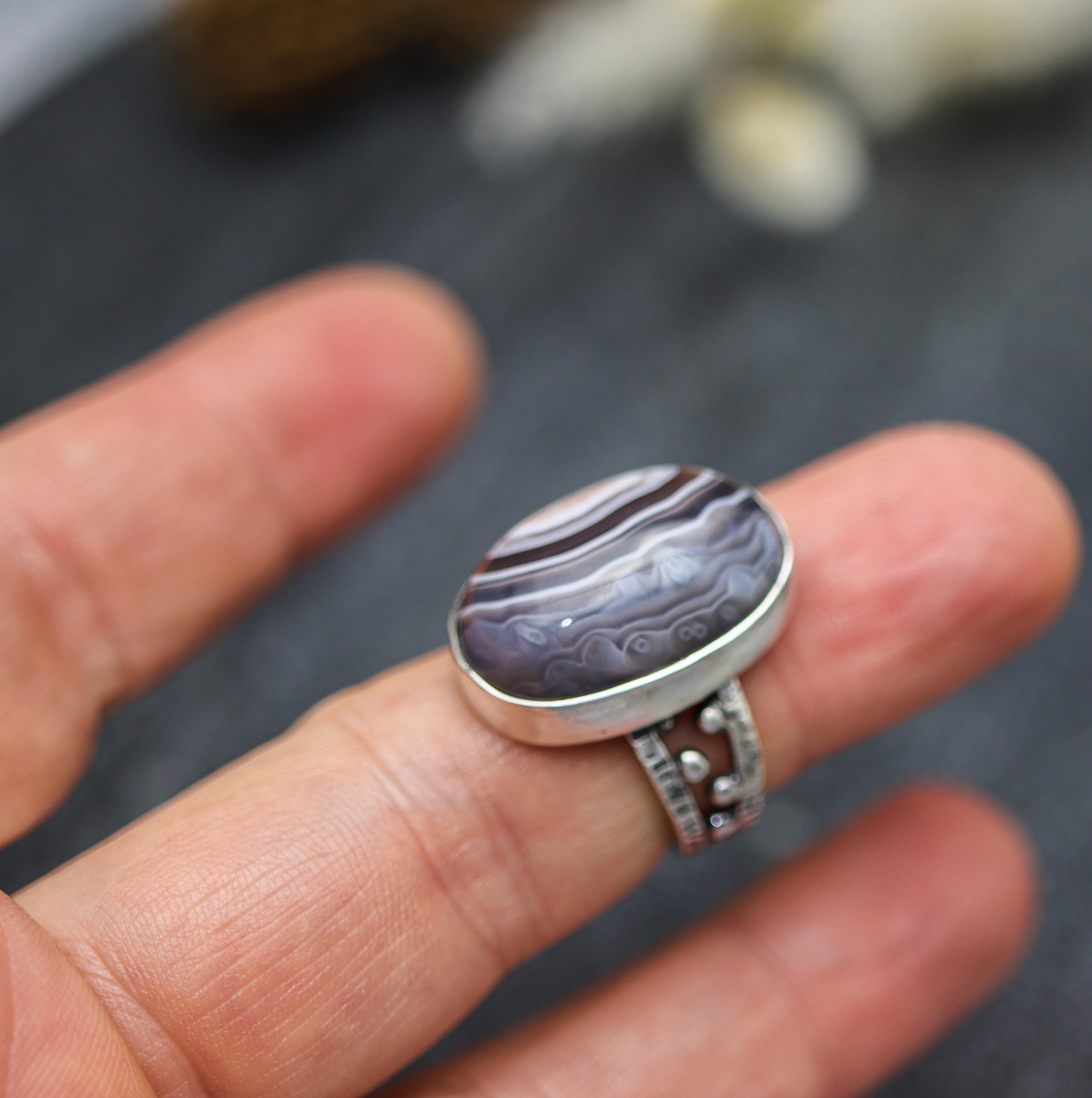 Botswana Agate Sterling Silver Bubble Band Ring Size 6.75