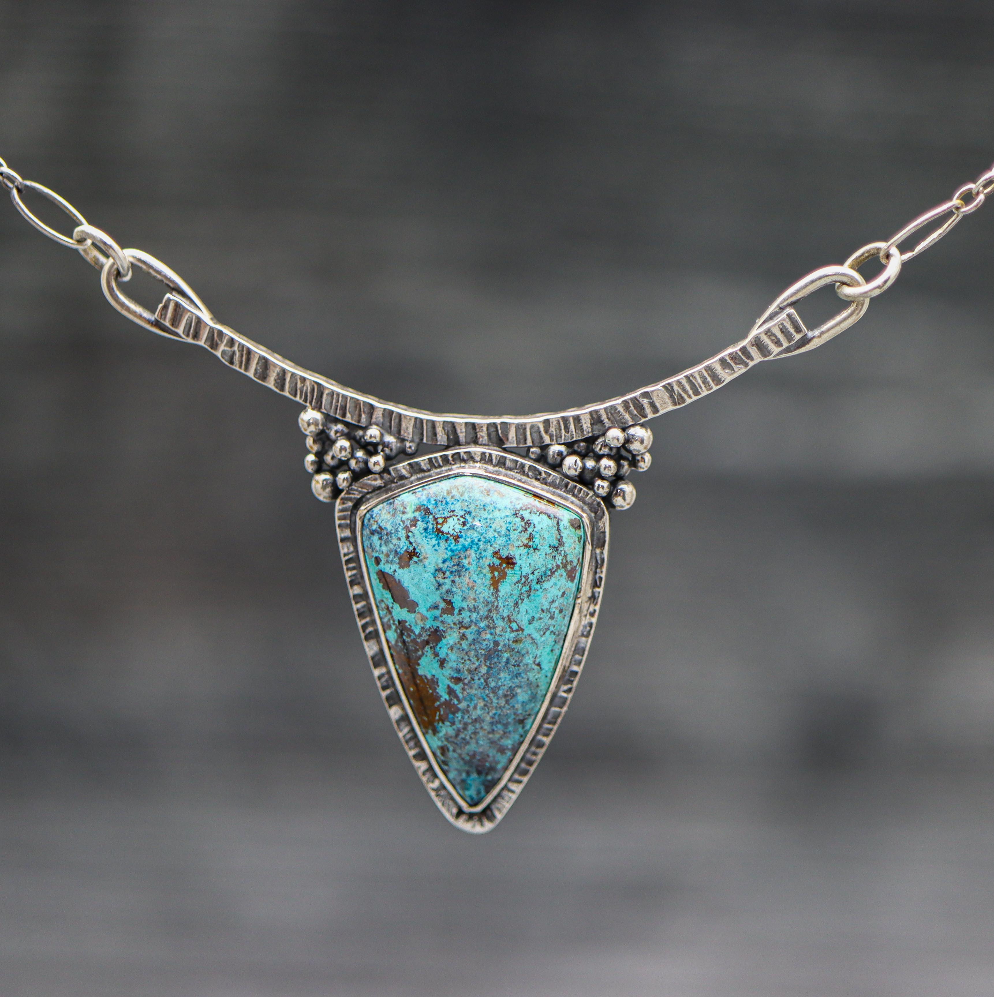 Vivid Blue Shattukite Pendant Sterling Silver One Of a Kind Gemstone Necklace