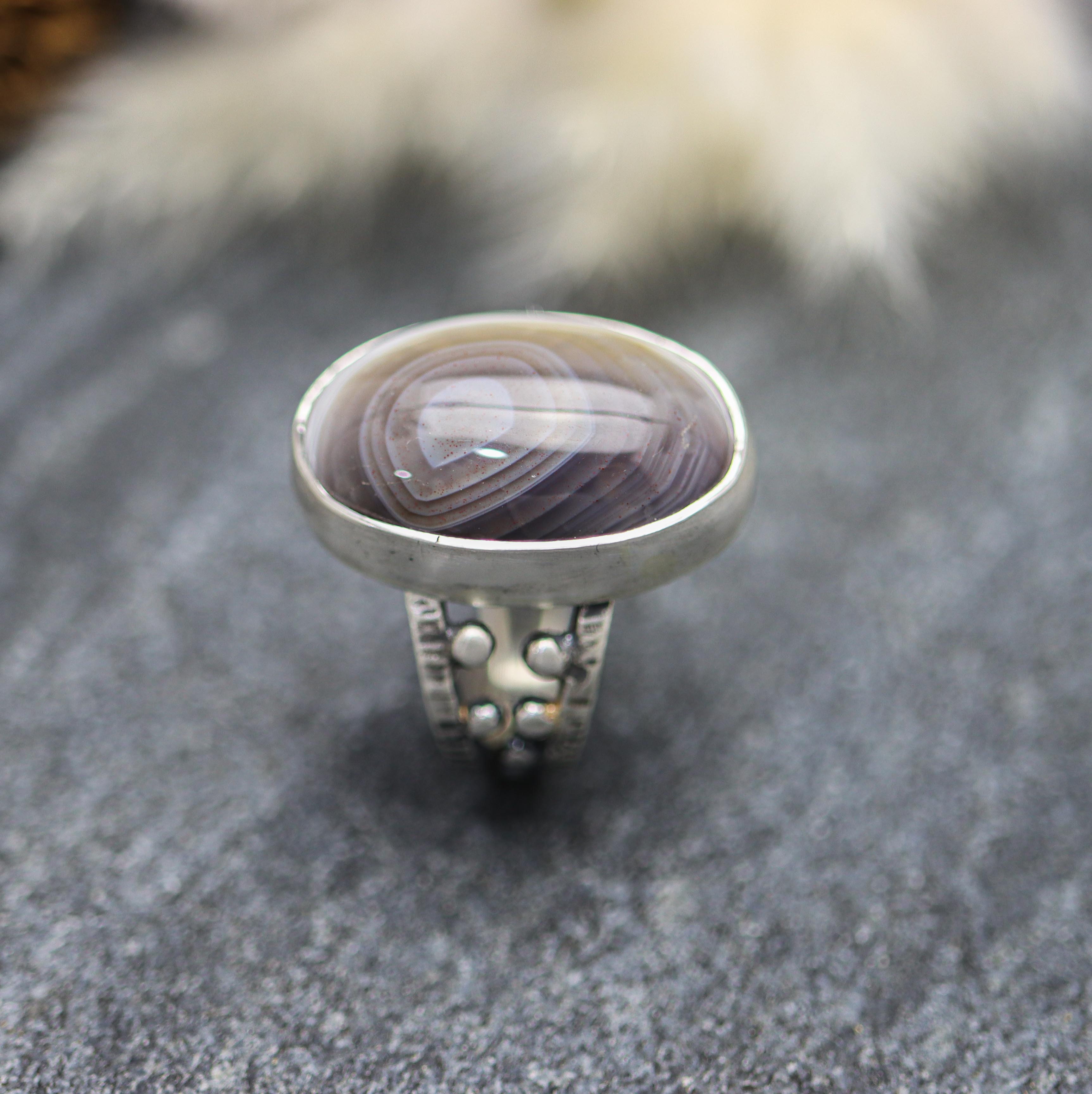 *ON SALE* Botswana Agate Sterling Silver Bubble Band Ring Size 5.75