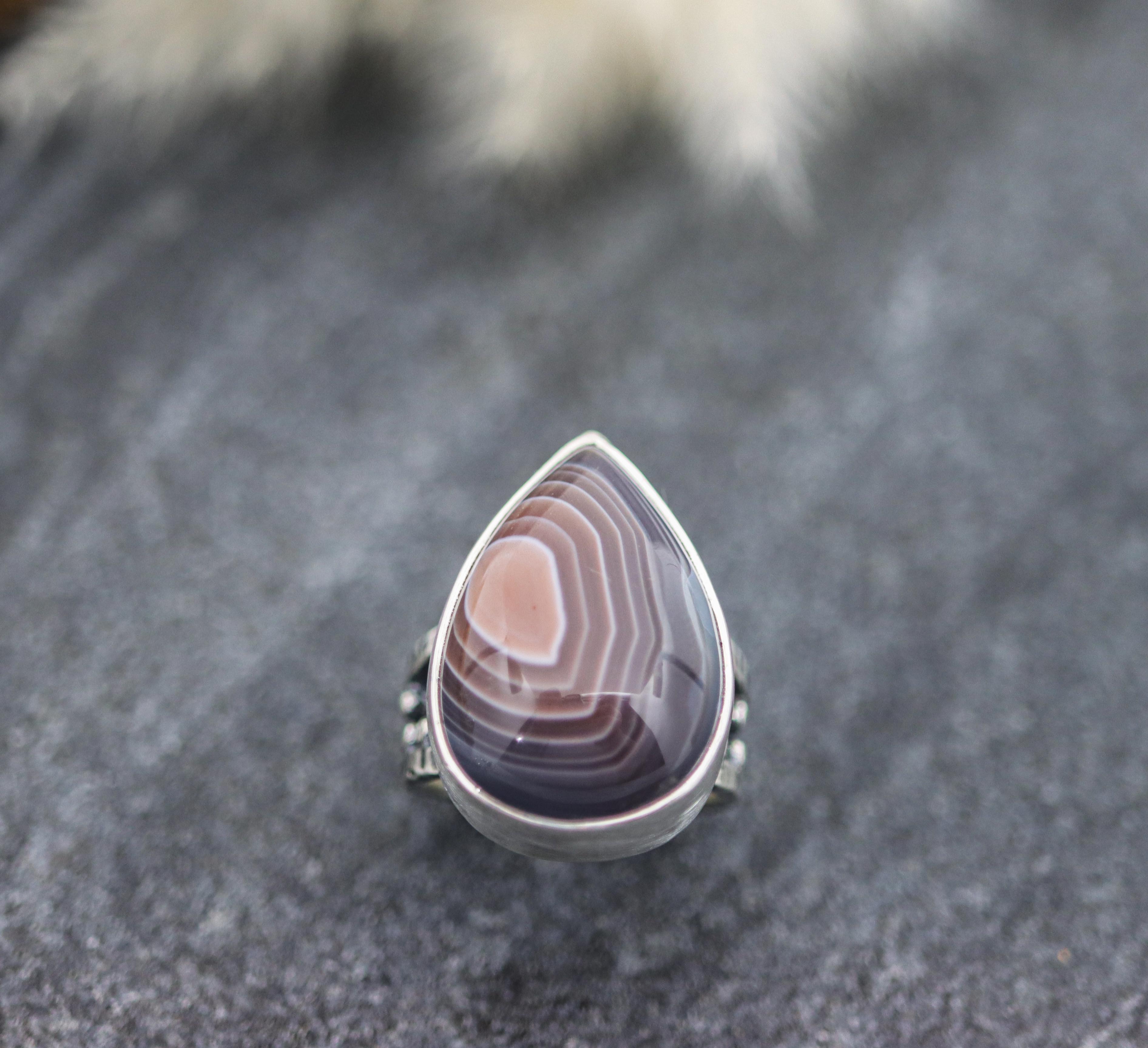 Botswana Agate Sterling Silver Bubble Band Ring Size 7
