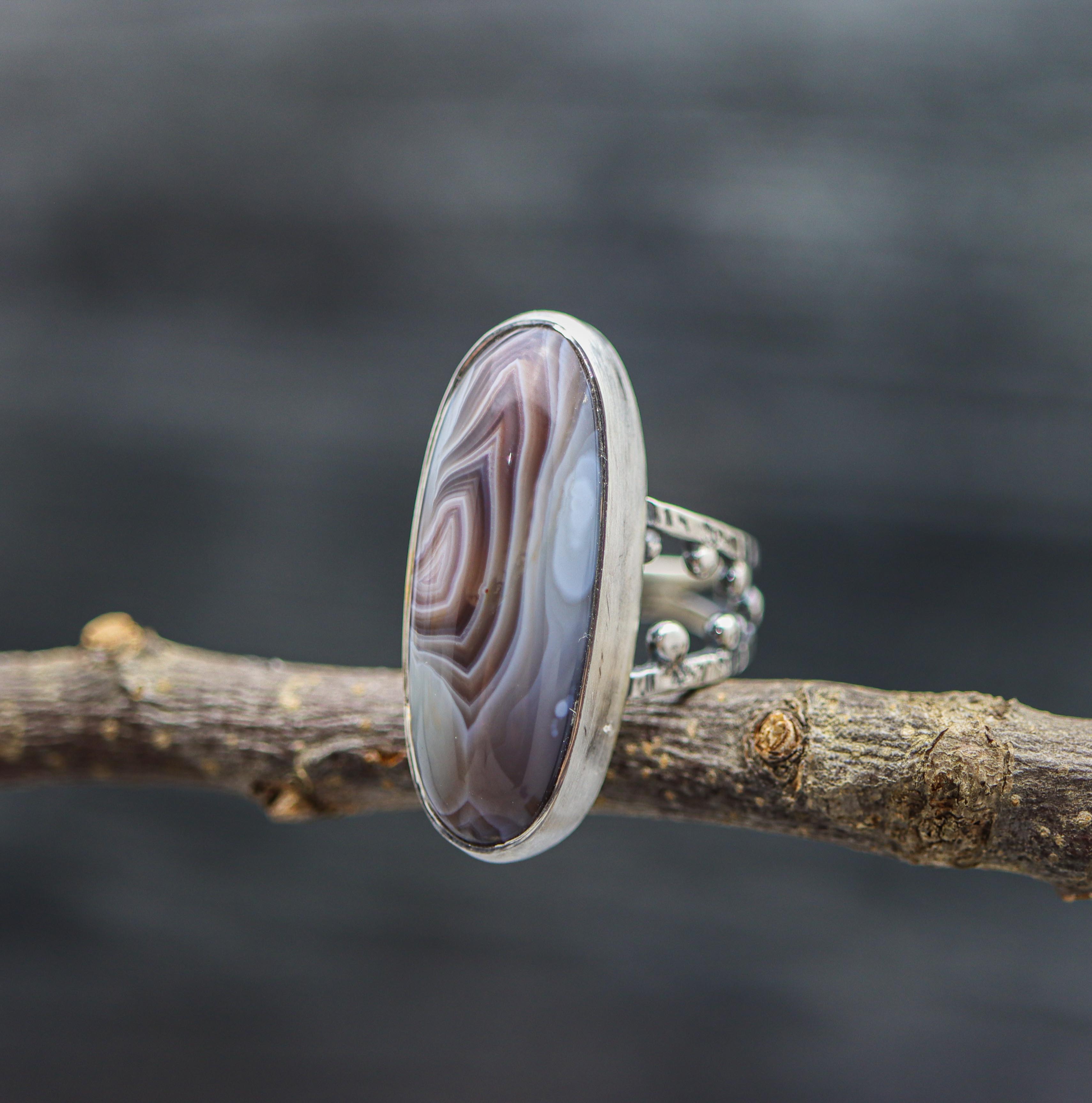 Botswana Agate Sterling Silver Bubble Band Ring Size 6.5