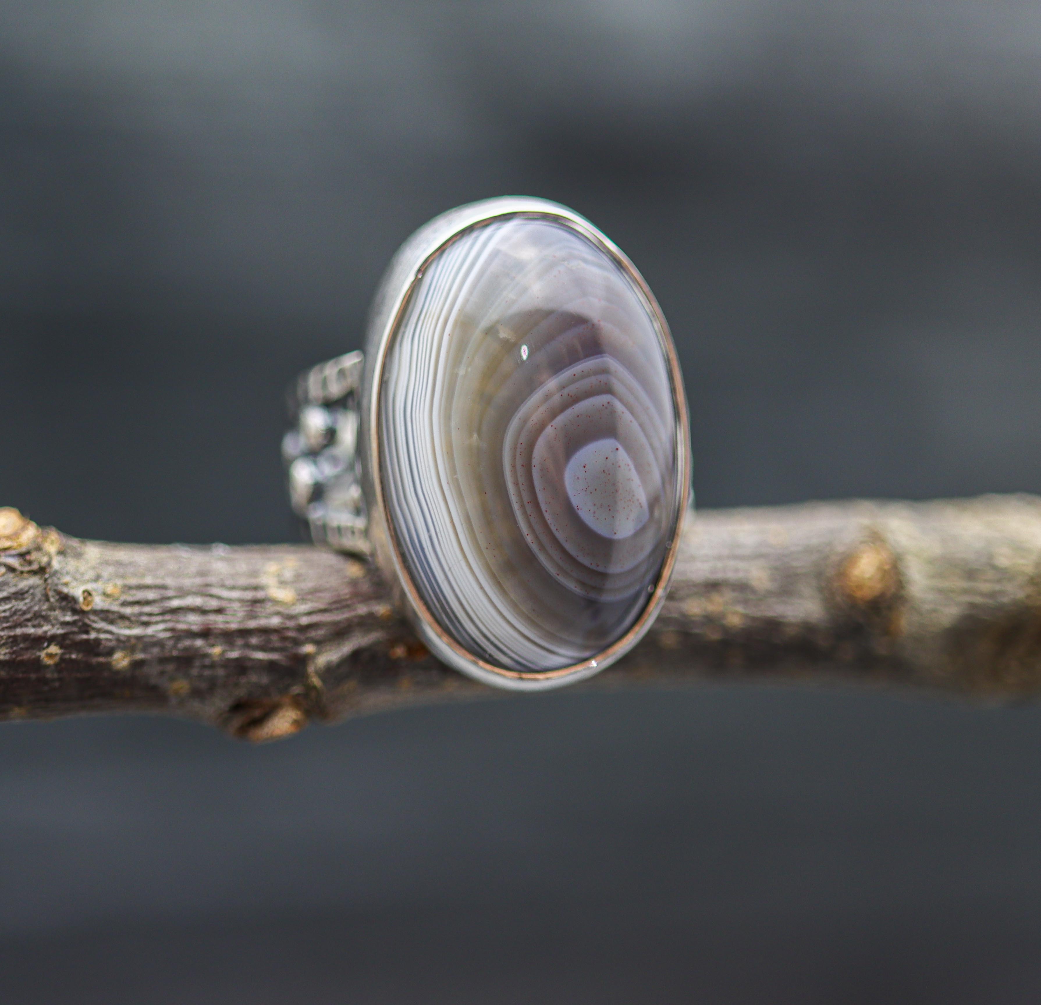 *ON SALE* Botswana Agate Sterling Silver Bubble Band Ring Size 5.75