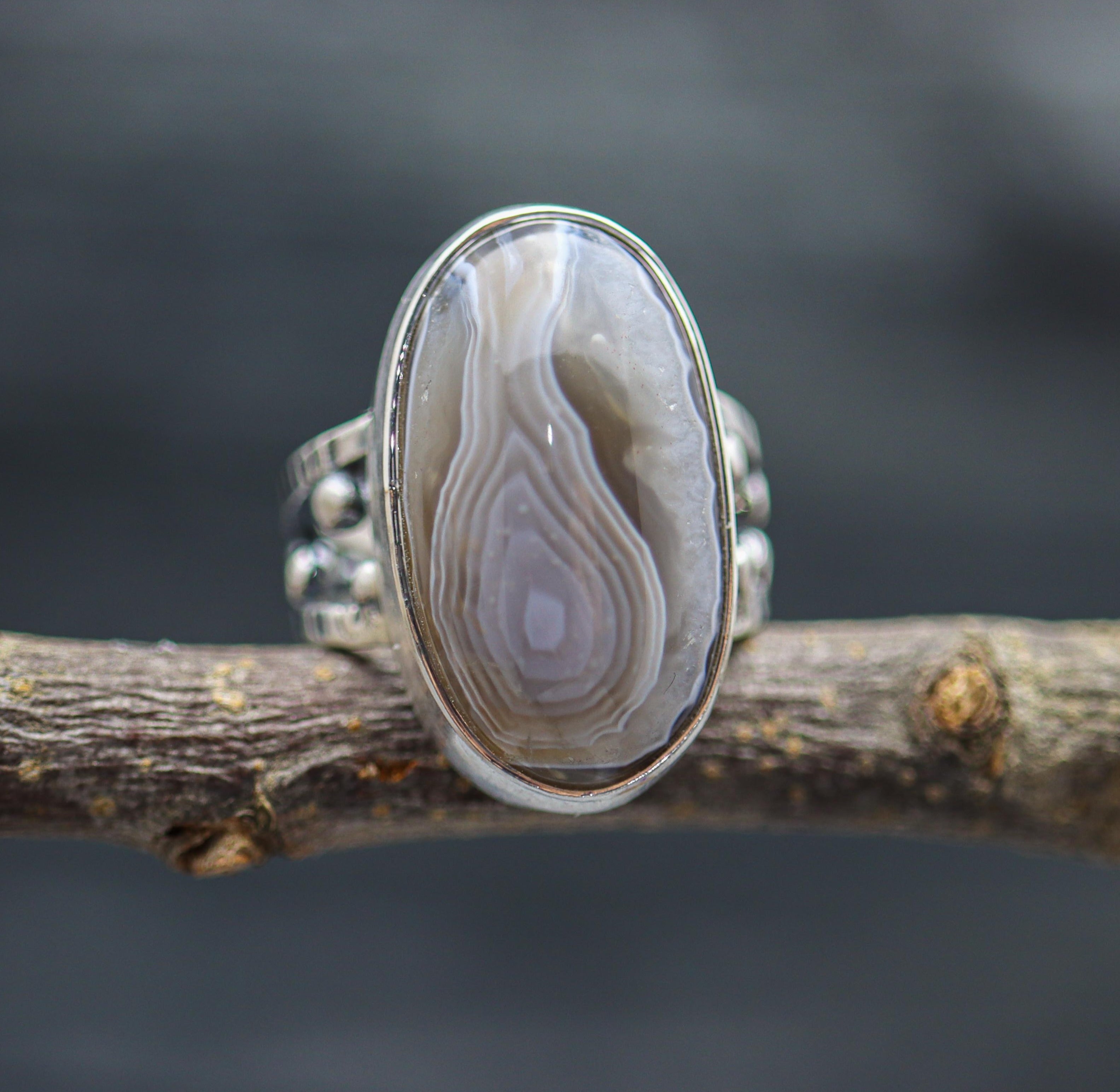 Botswana Agate Sterling Silver Bubble Band Ring Size 6