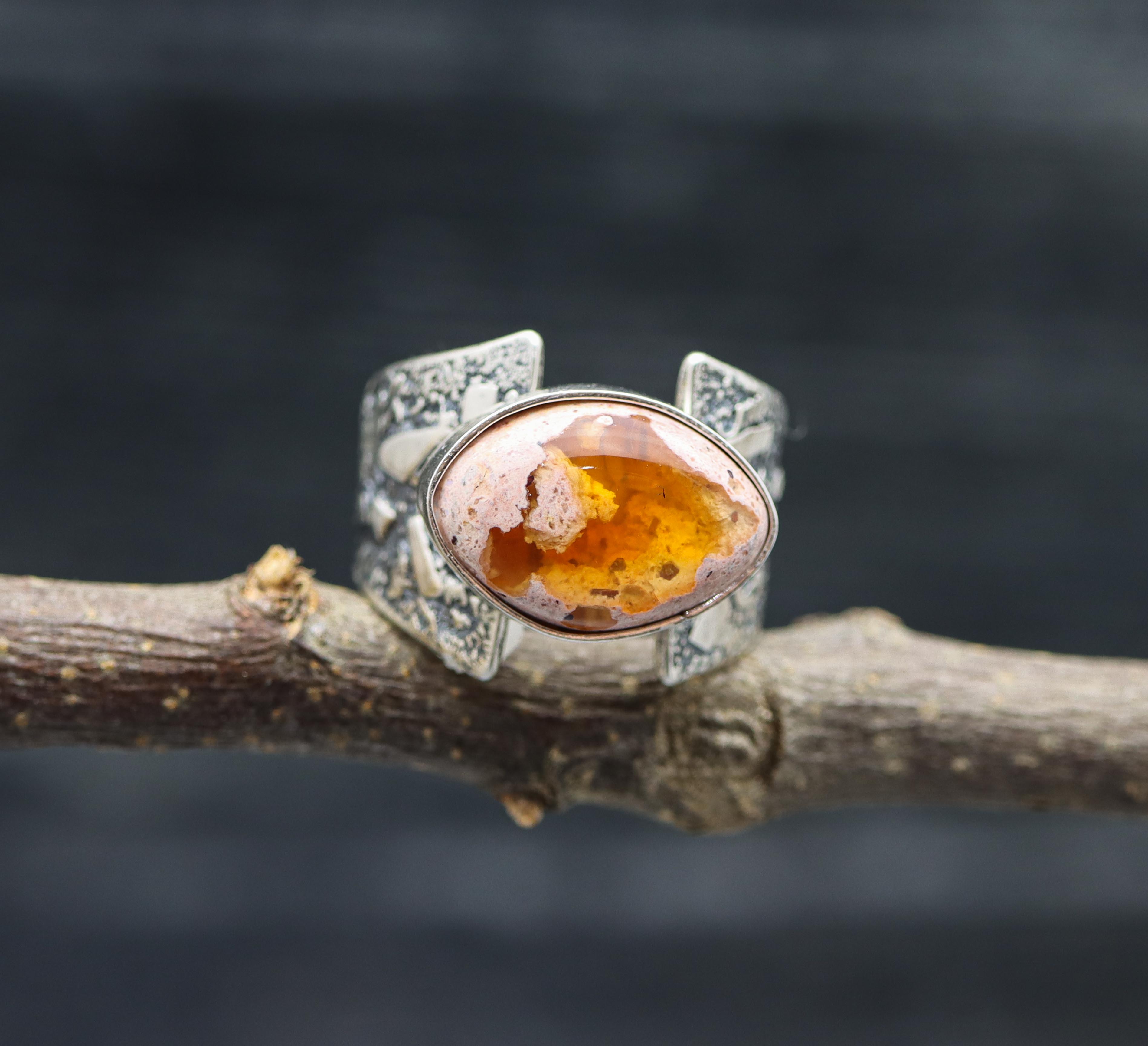 Created Fire Opal Sterling Silver Ring Size P 1/2 32/21/L - Silver Island UK