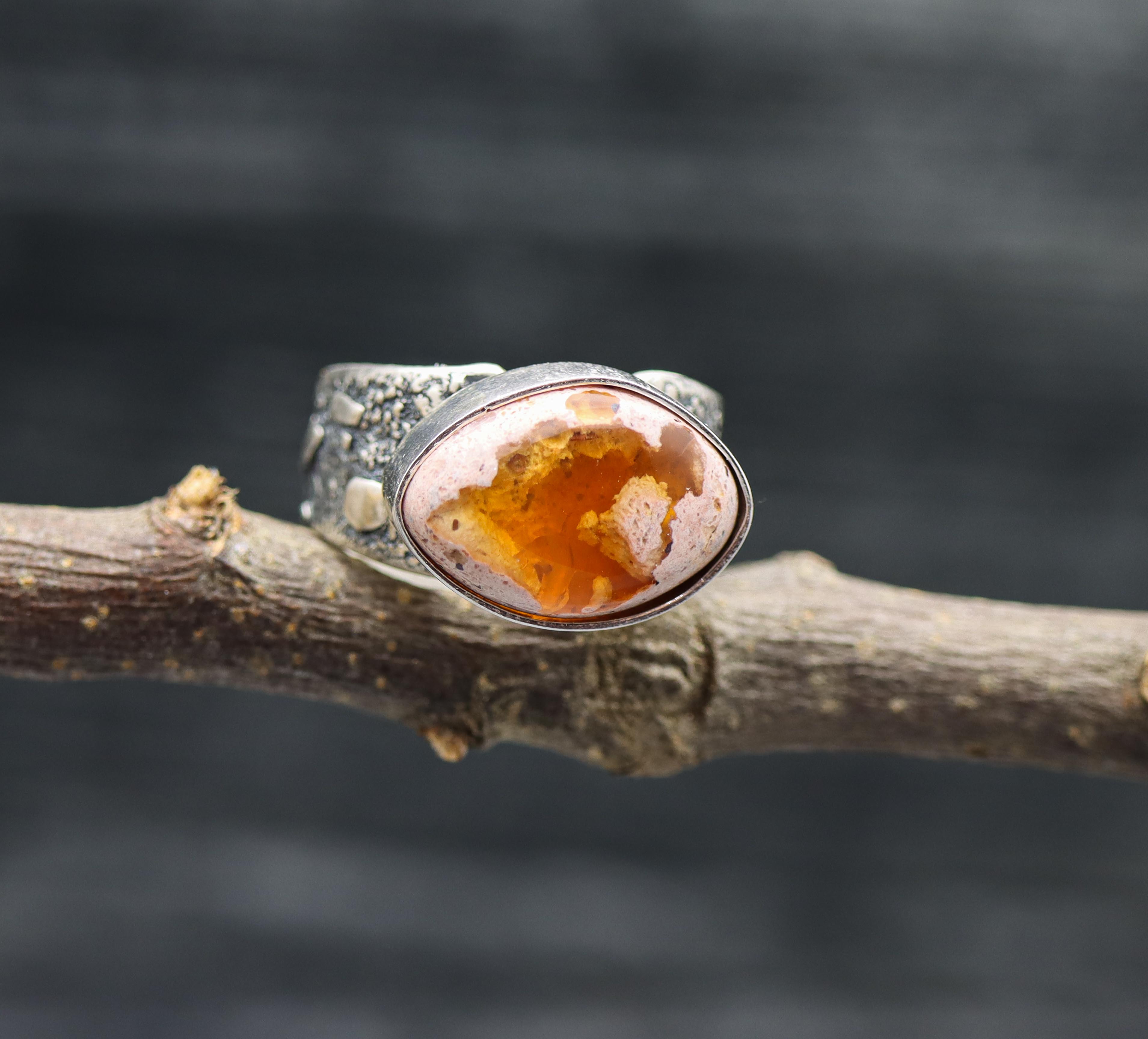 Mexican Fire Opal Sterling Silver Ring Made to Finish