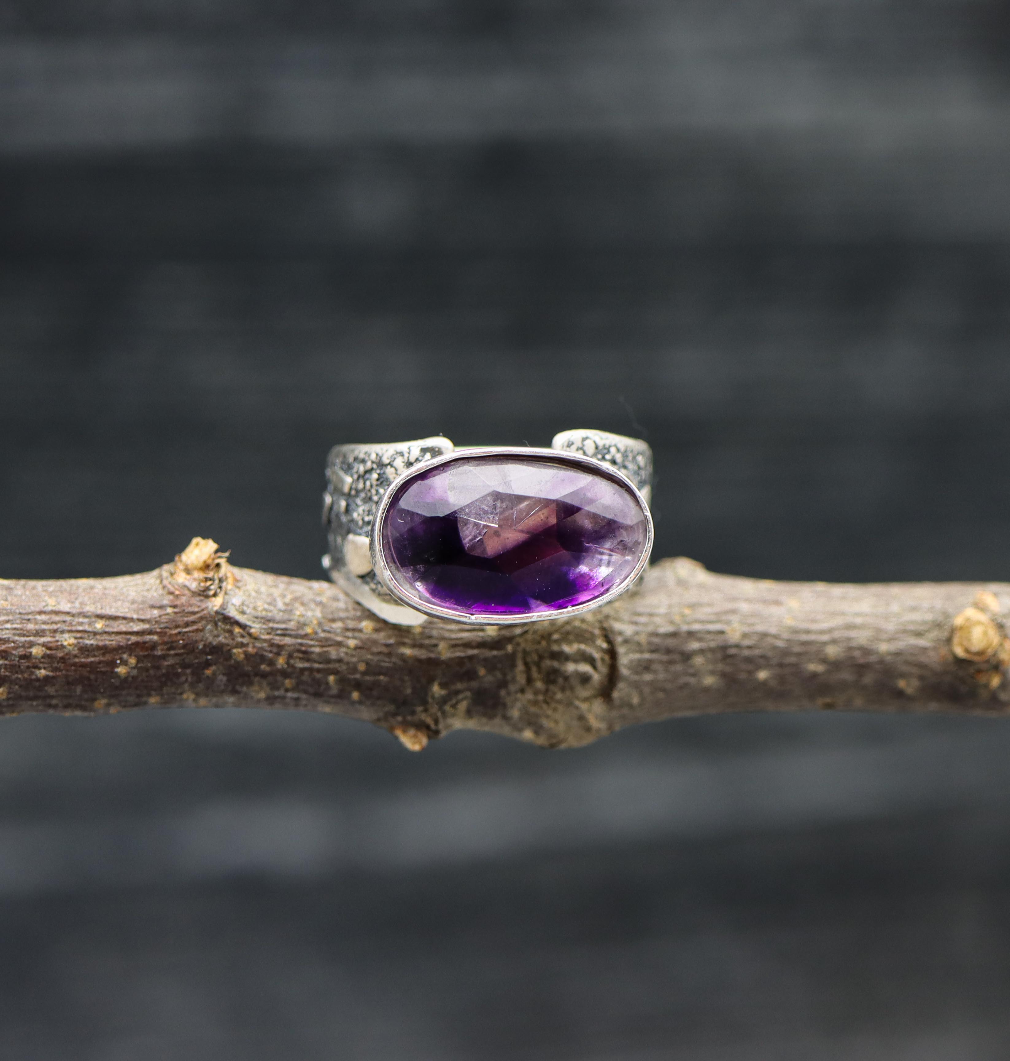 Trapiche Amethyst Sterling Silver Ring Made to Finish