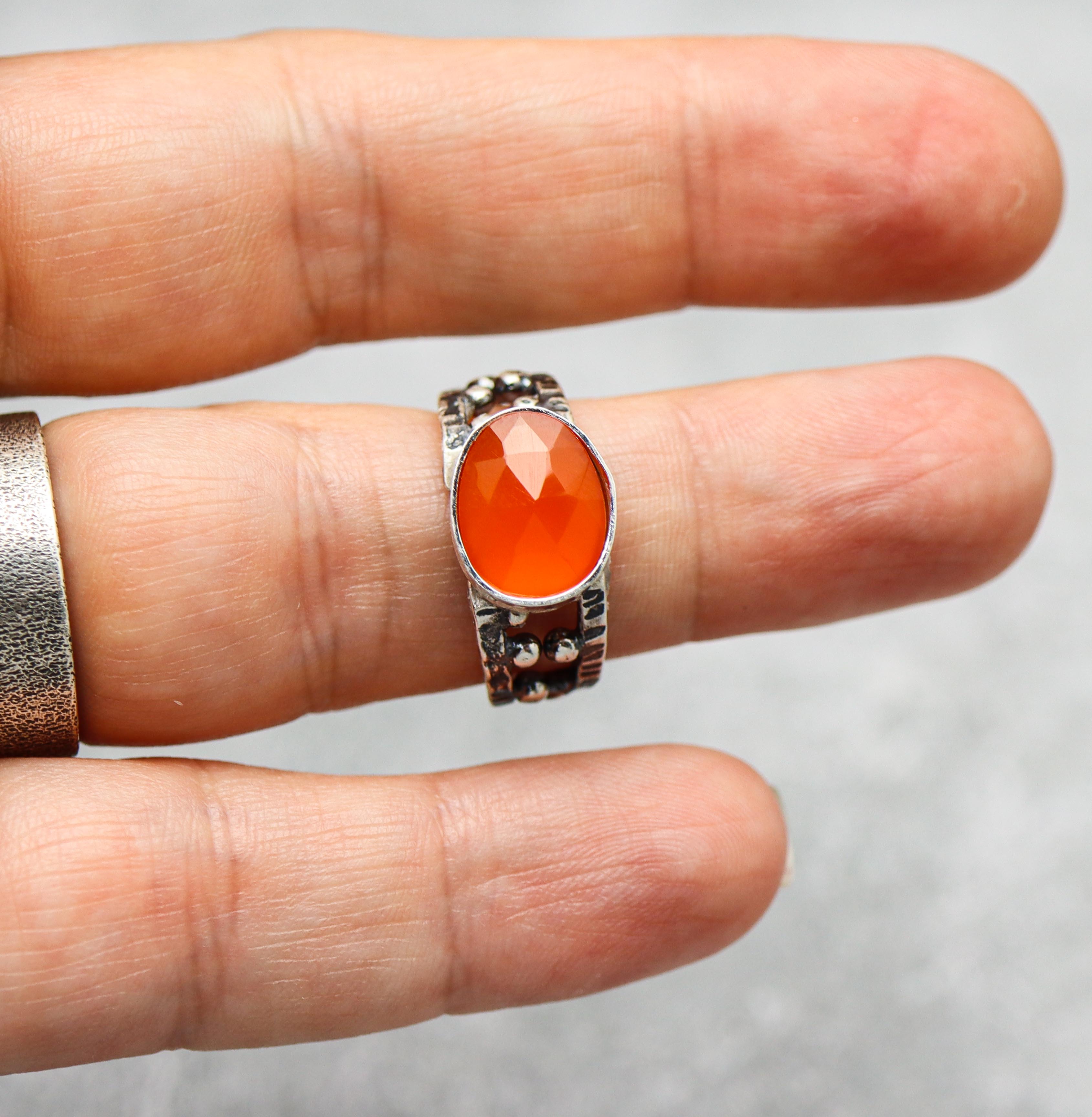 Orange Carnelian Sterling Silver Ring Made to Finish