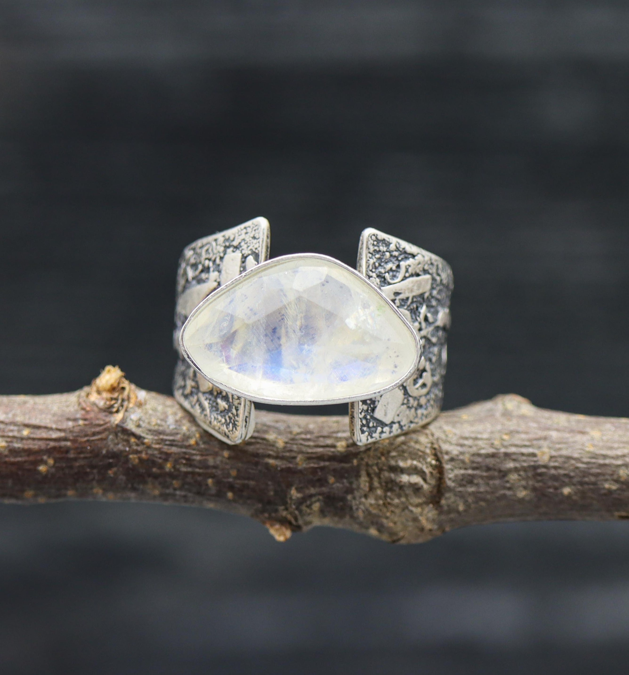 Rainbow Moonstone Sterling Silver Ring Made to Finish