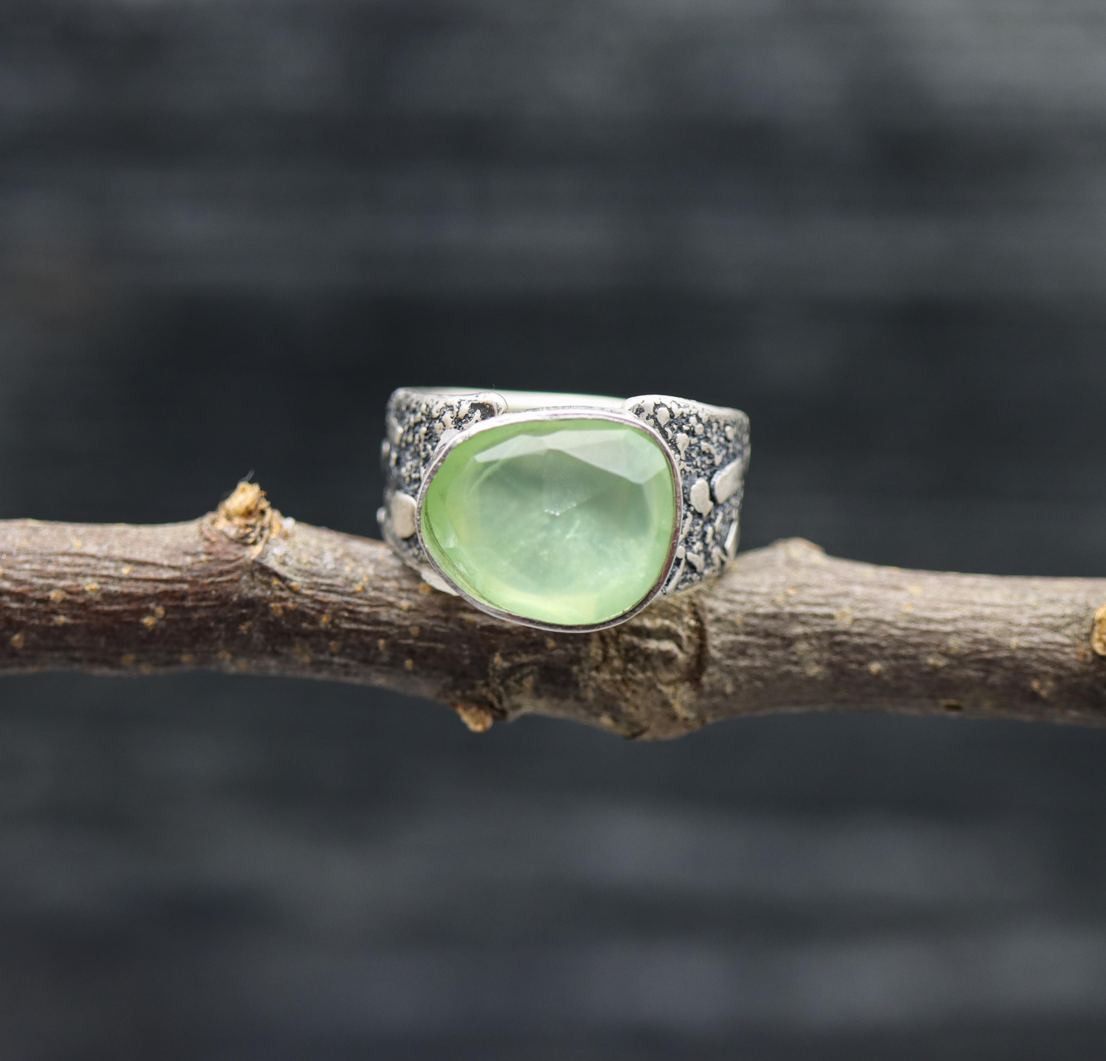 Green Prehnite Sterling Silver Ring Made to Finish