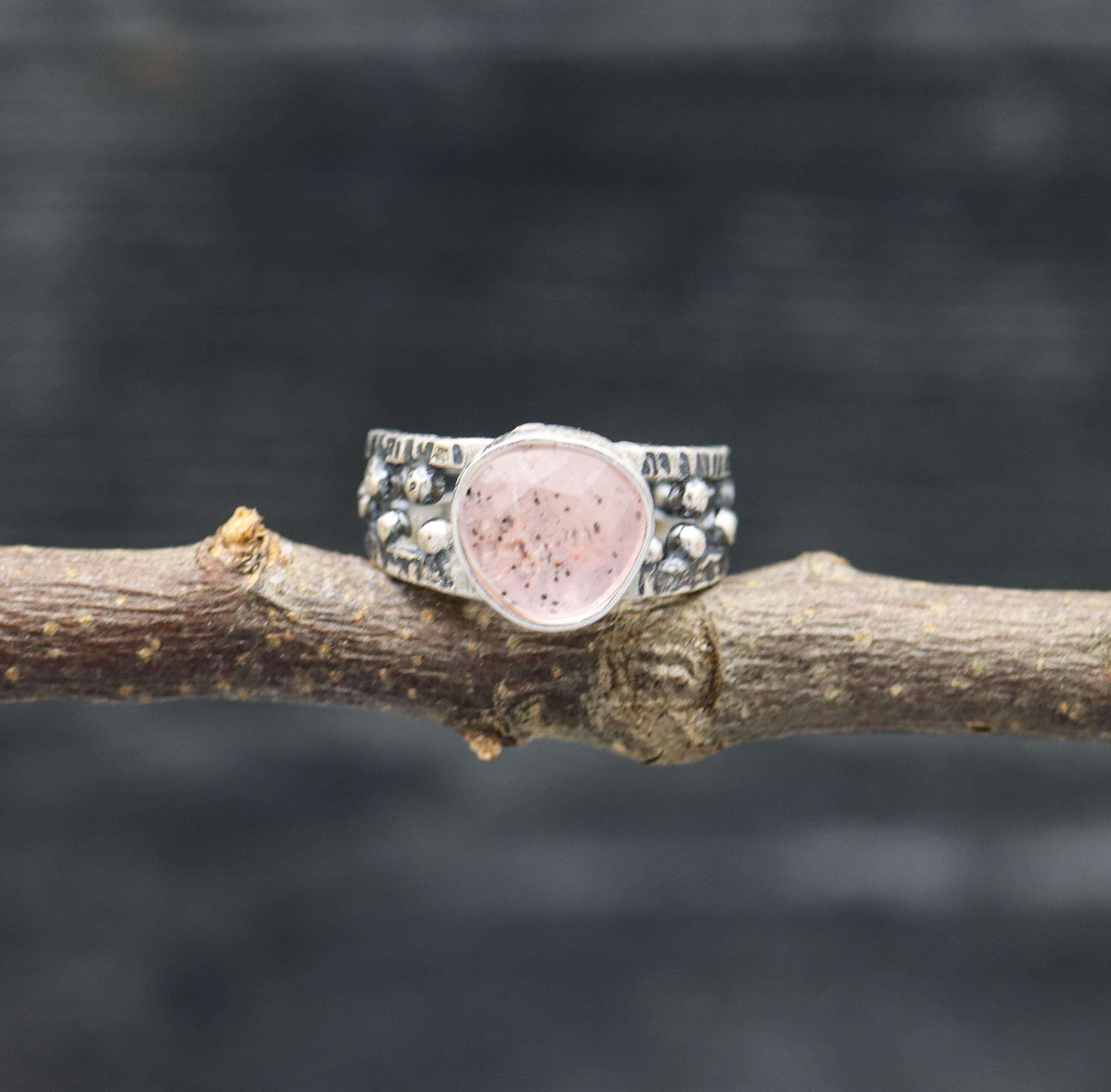 Rose Quartz with Inclusions Sterling Silver Made to Finish Ring