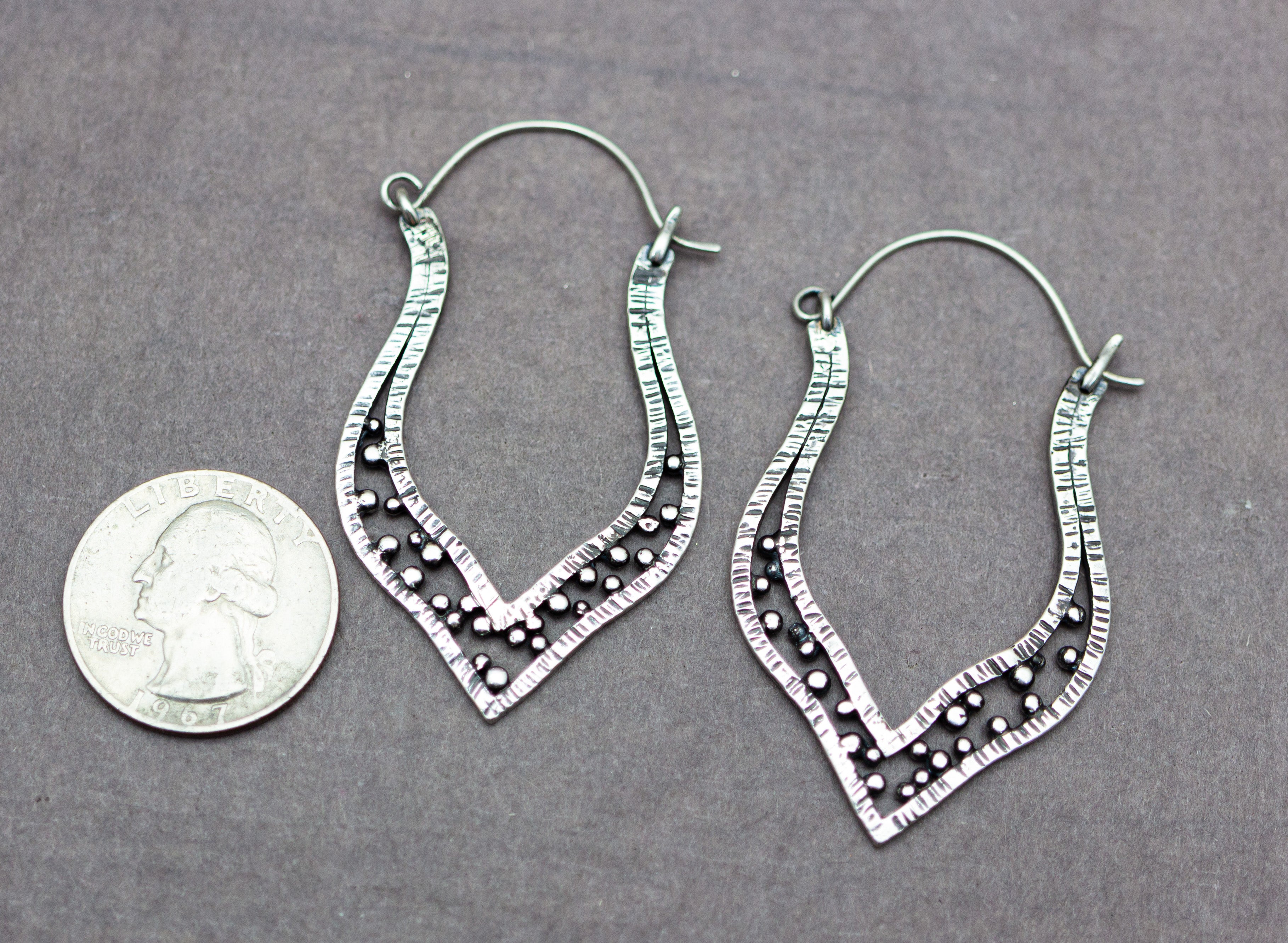 Boho Hoop Earrings Sterling Silver Textured and Hand Forged Granulation Earrings