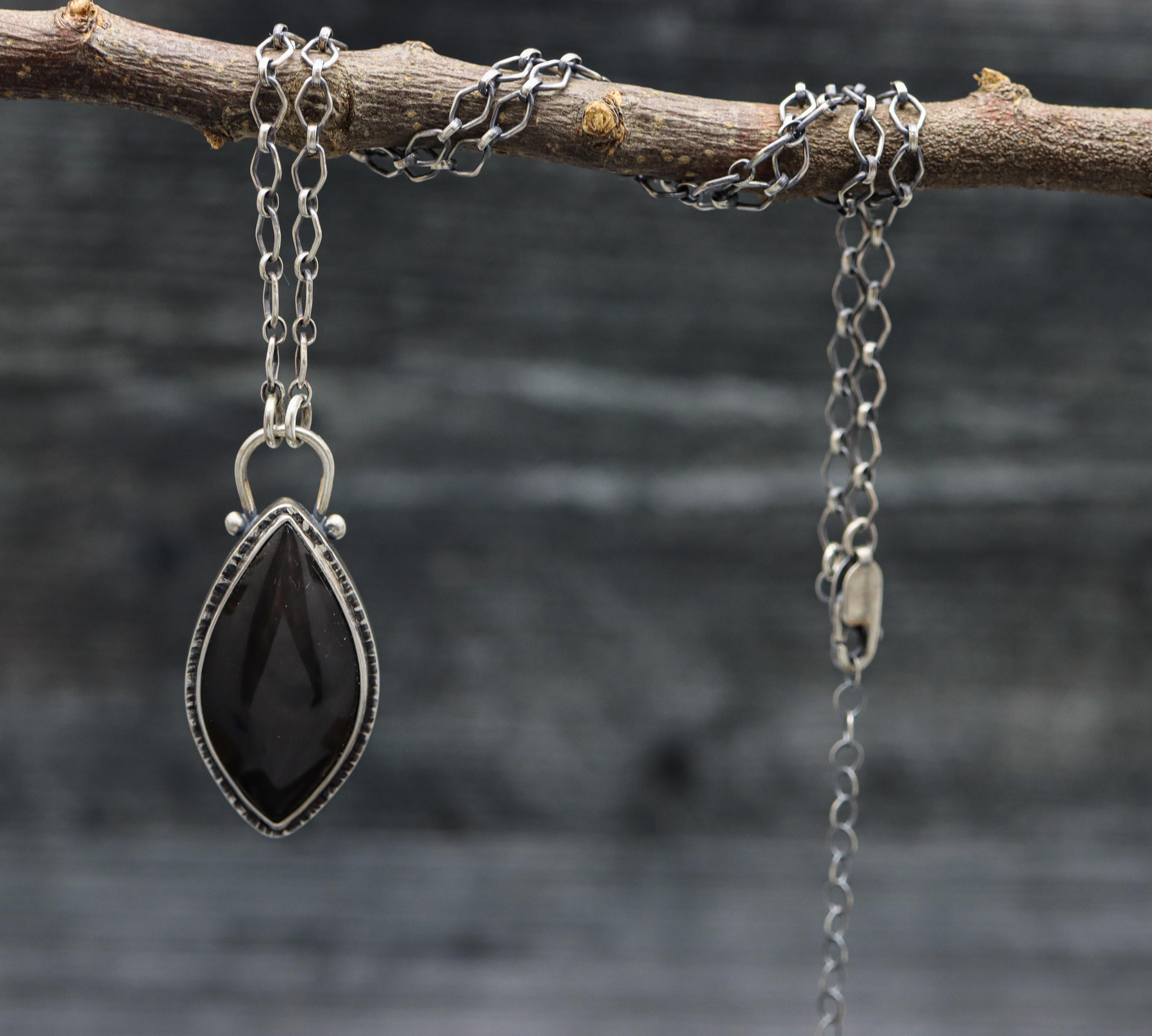 Silver Sheen Black Obsidian Pendant Sterling Silver One Of a Kind Gemstone Necklace