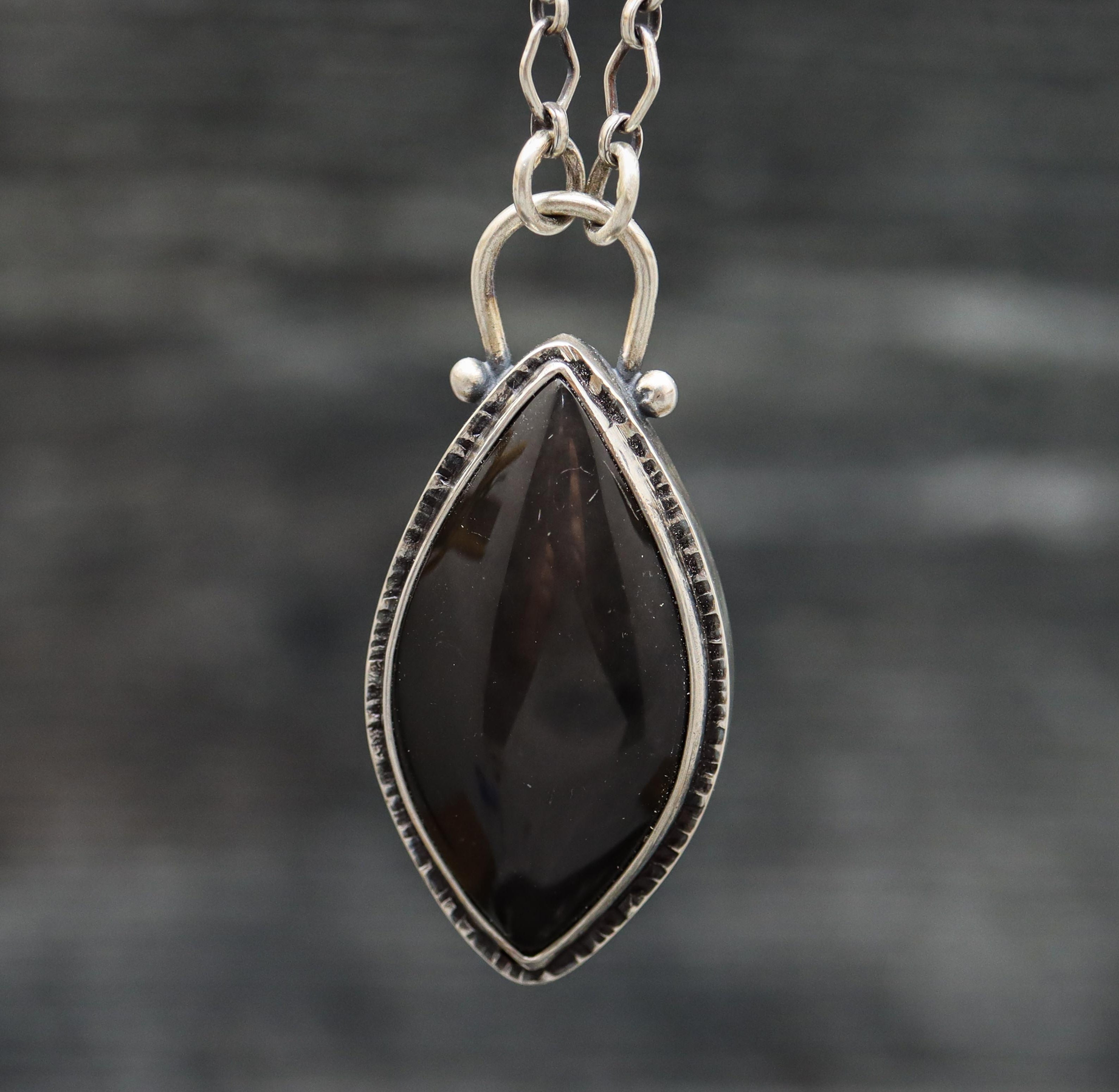 Silver Sheen Black Obsidian Pendant Sterling Silver One Of a Kind Gemstone Necklace