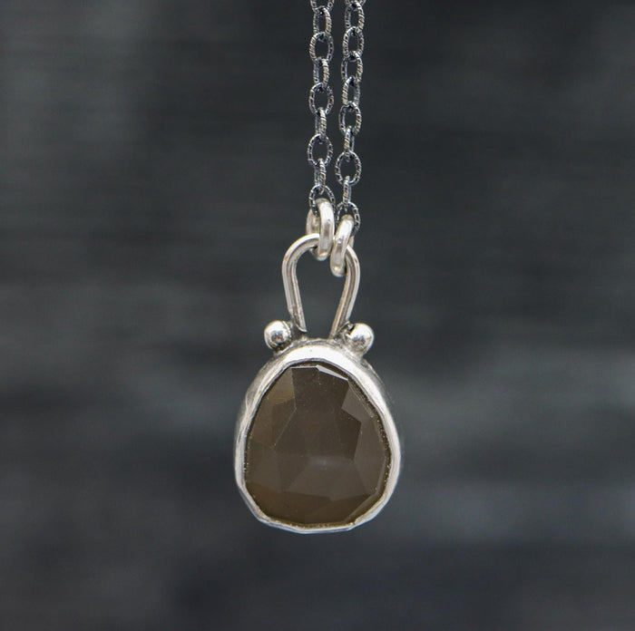Grey Moonstone Petite Pendant Necklace in Sterling Silver