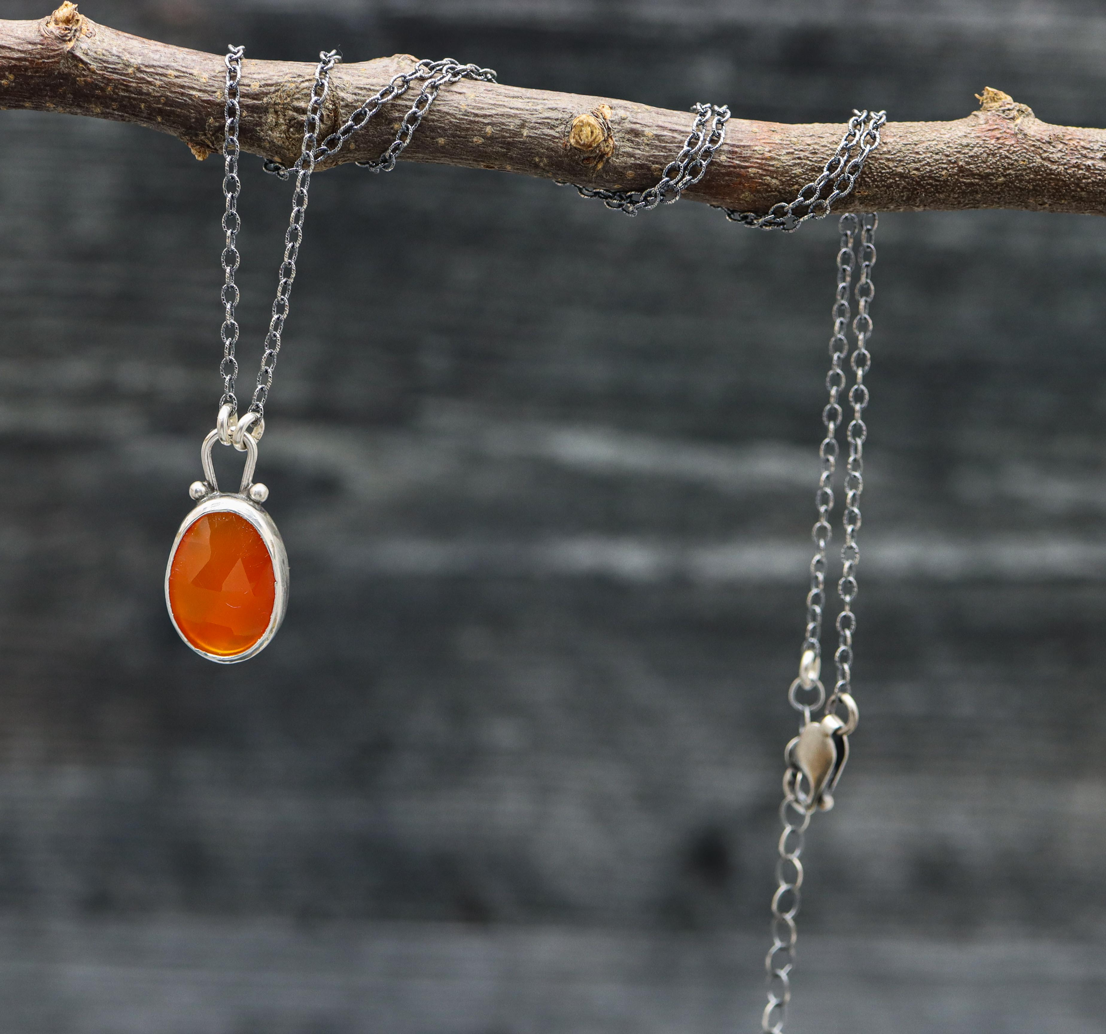 Juicy Orange Carnelian Pendant Necklace Sterling Silver