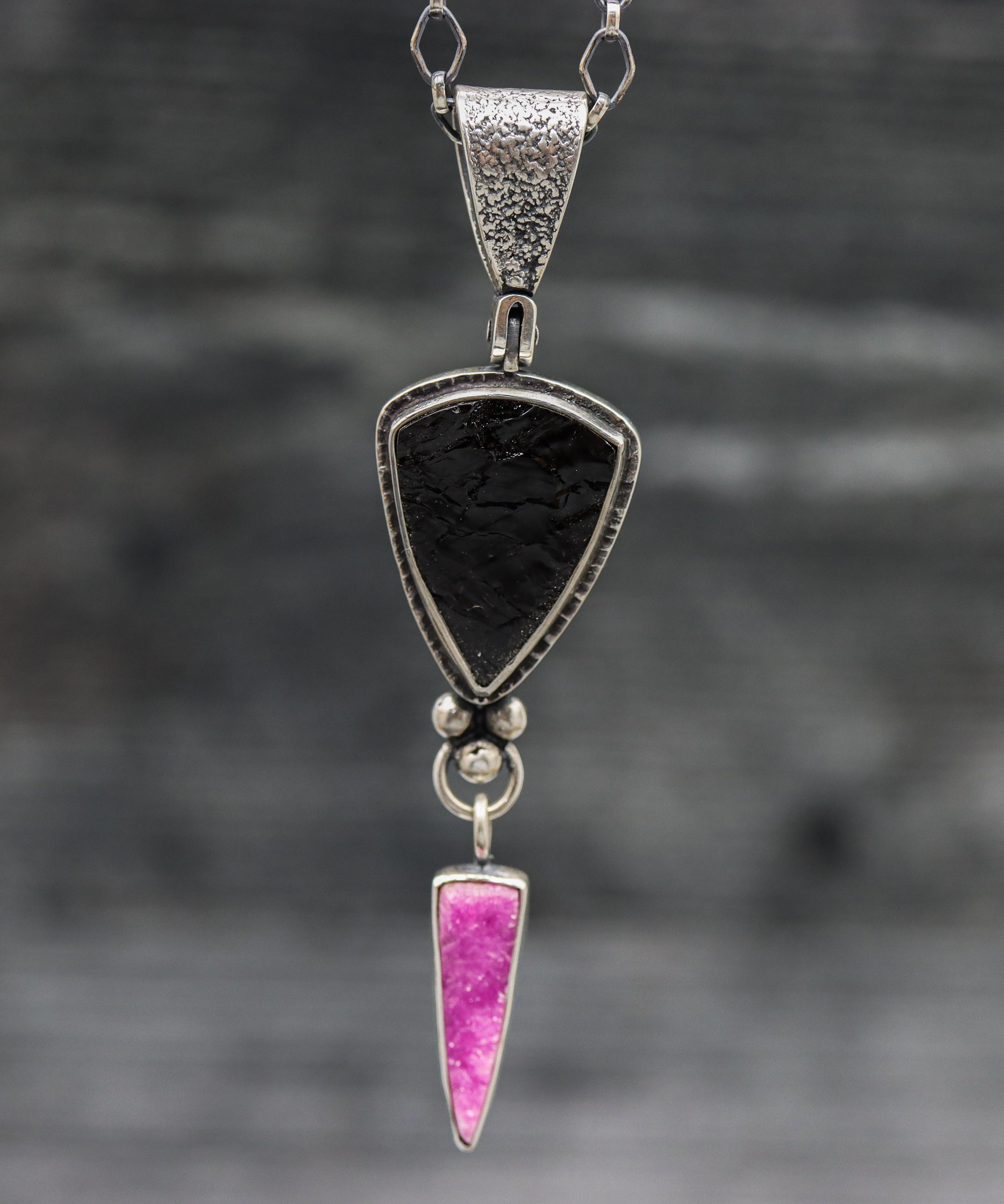 Cobalto Calcite and Black Tourmaline Necklace Sterling Silver