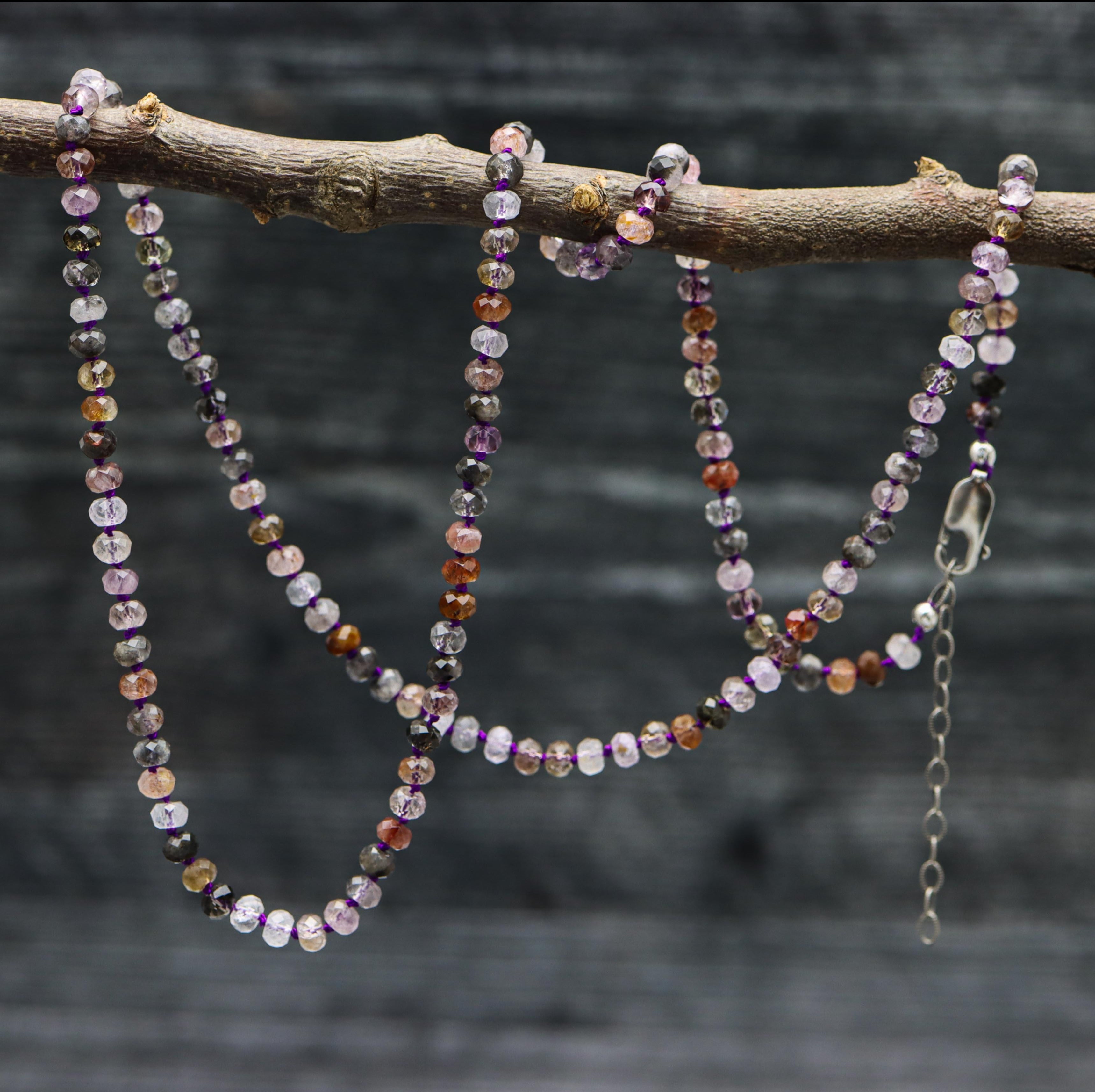 Super Seven Hand Knotted Bead Necklace Sterling Silver