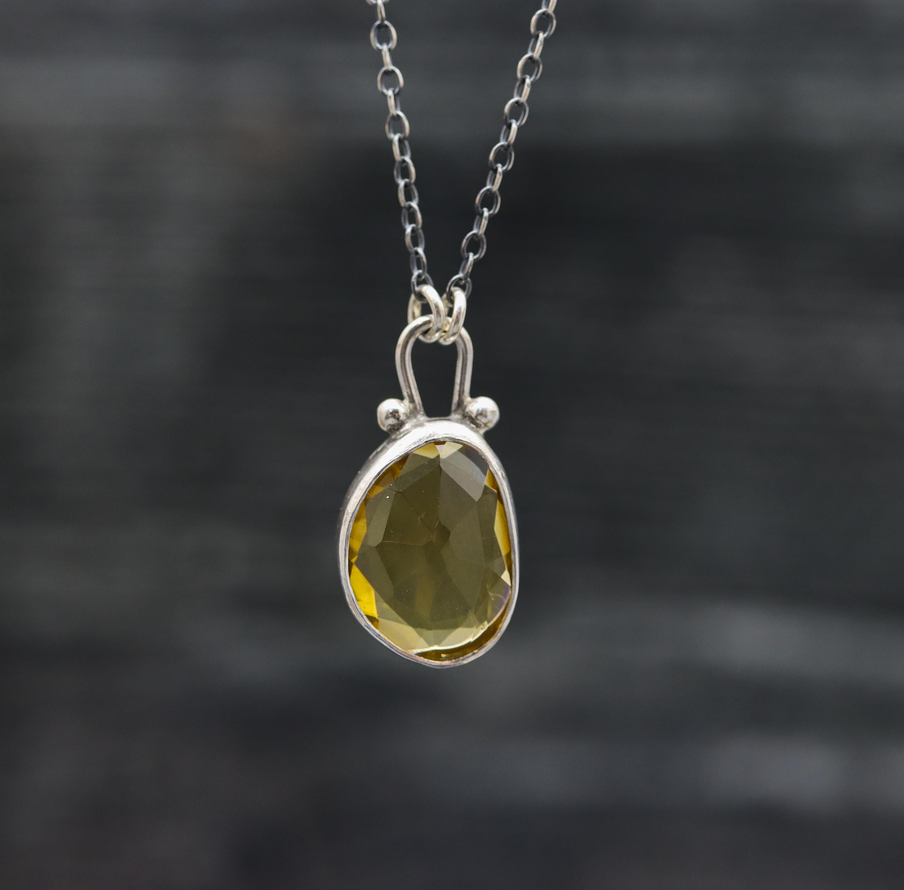 Sunny Yellow Citrine Pendant Necklace Sterling Silver