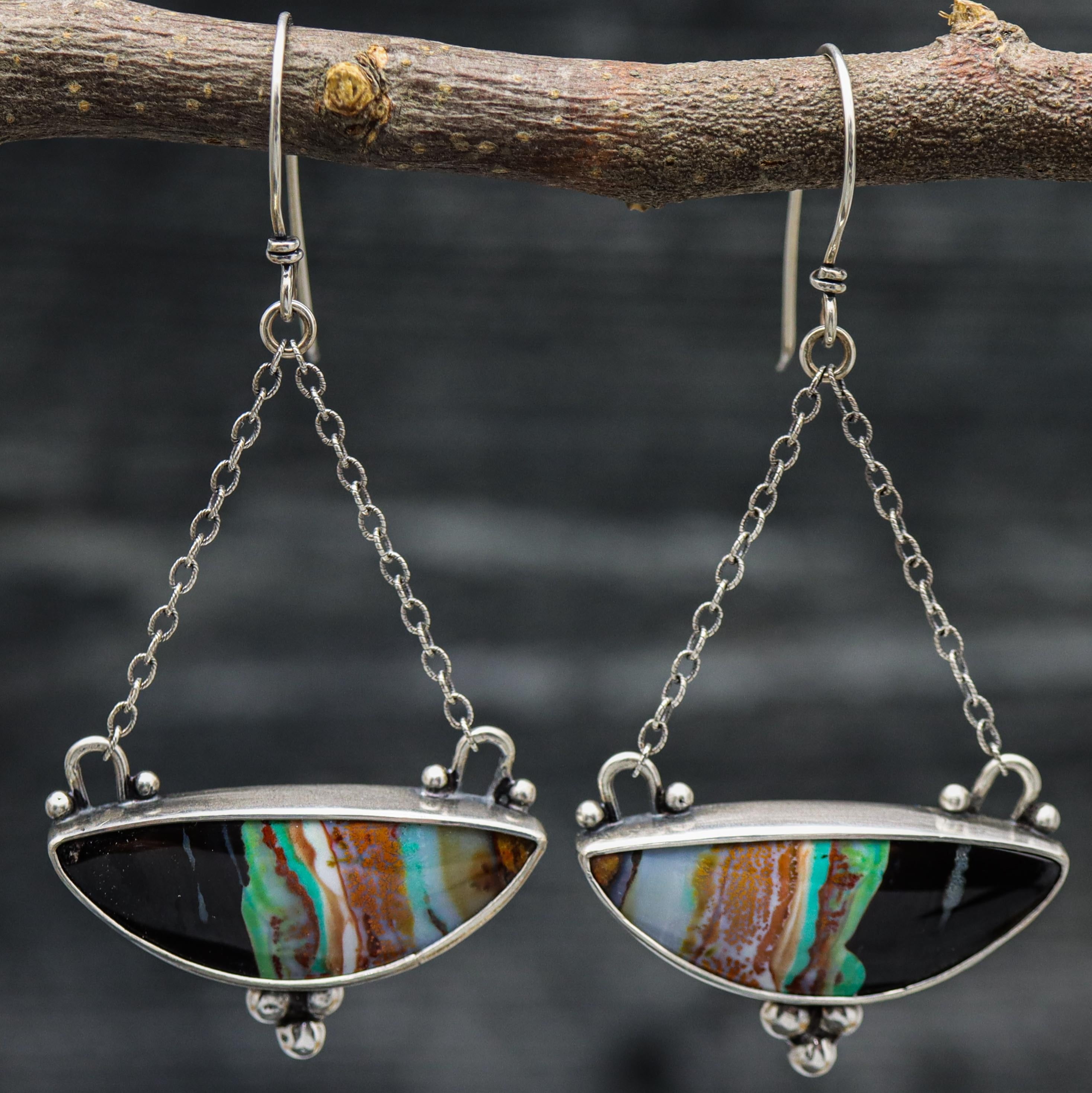 Opalized Petrified Wood or Opal Wood Dangle Earrings Sterling Silver