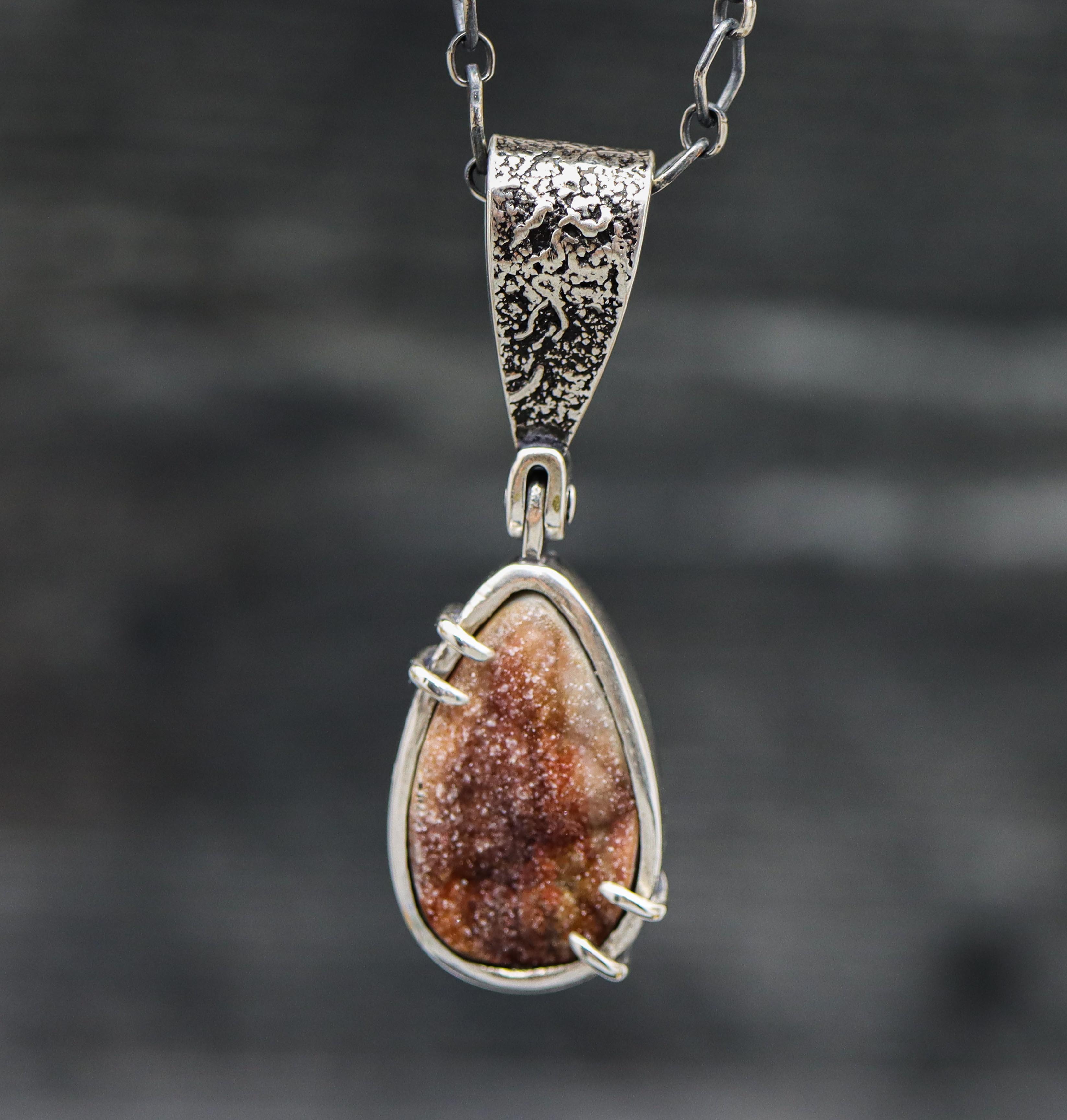 Concho Druzy Agate Sterling Silver One Of a Kind Gemstone Necklace