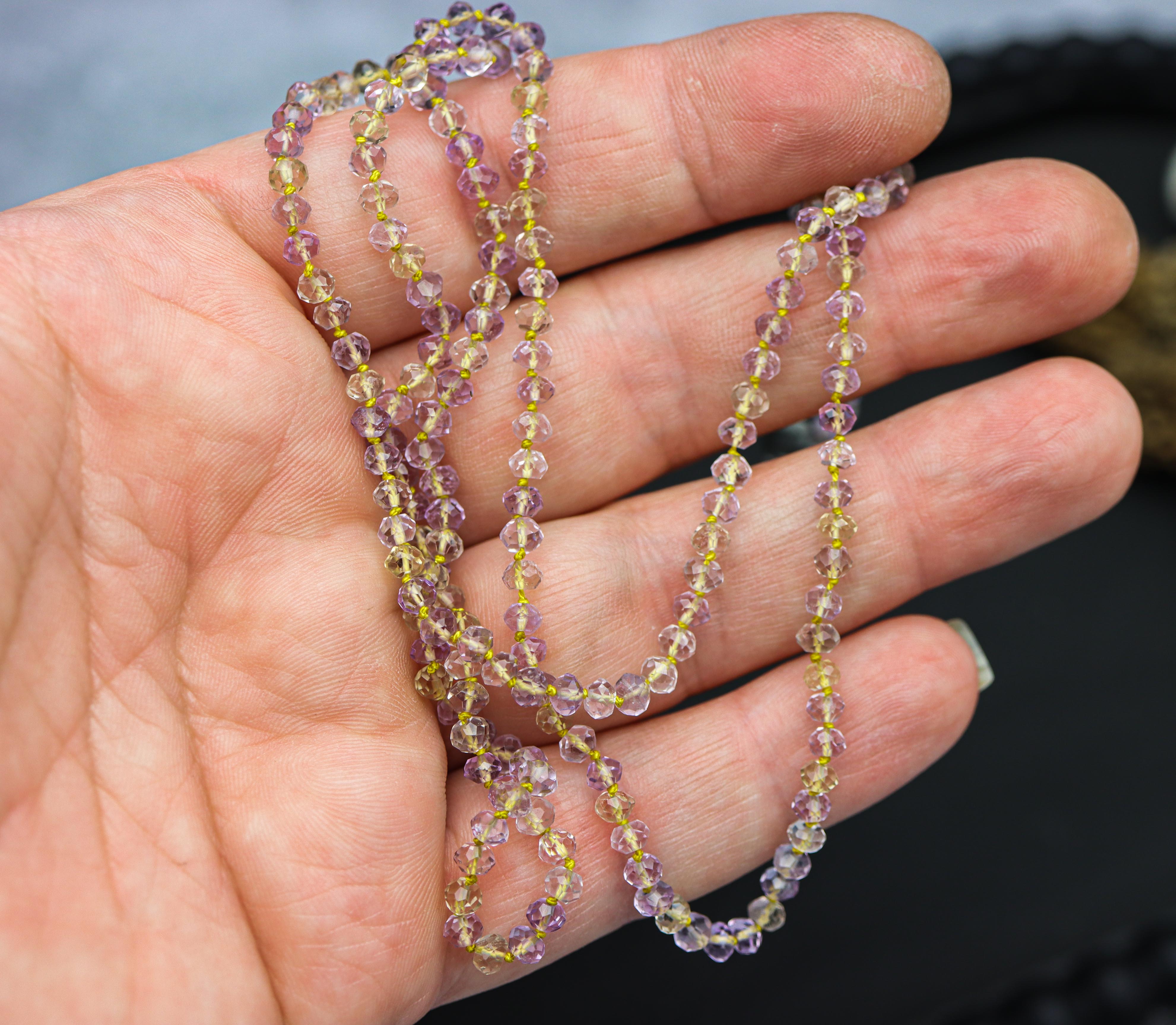 Ametrine Hand Knotted Bead Necklace Sterling Silver
