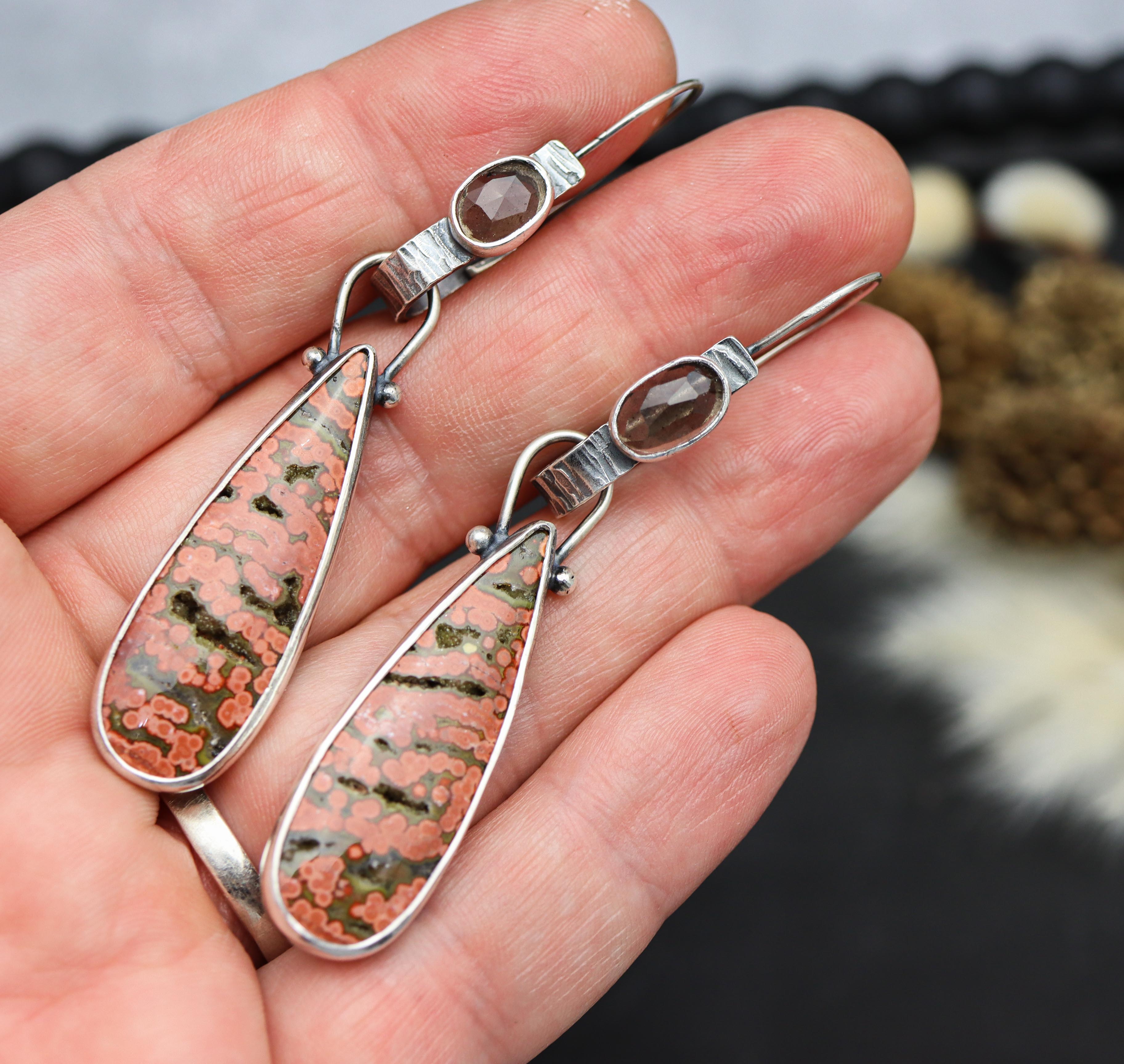 Orbicular Jasper and Agni Manitite Convertible Dangle Earrings Sterling Silver