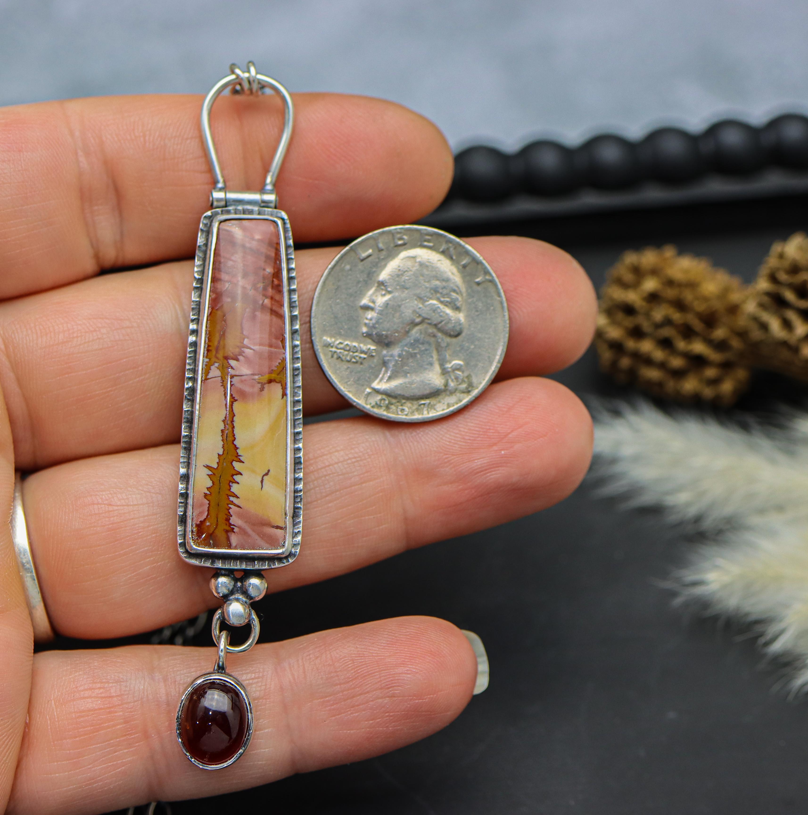 Red Falcon Jasper and Hessonite Garnet Pendant Sterling Silver One Of a Kind Gemstone Necklace