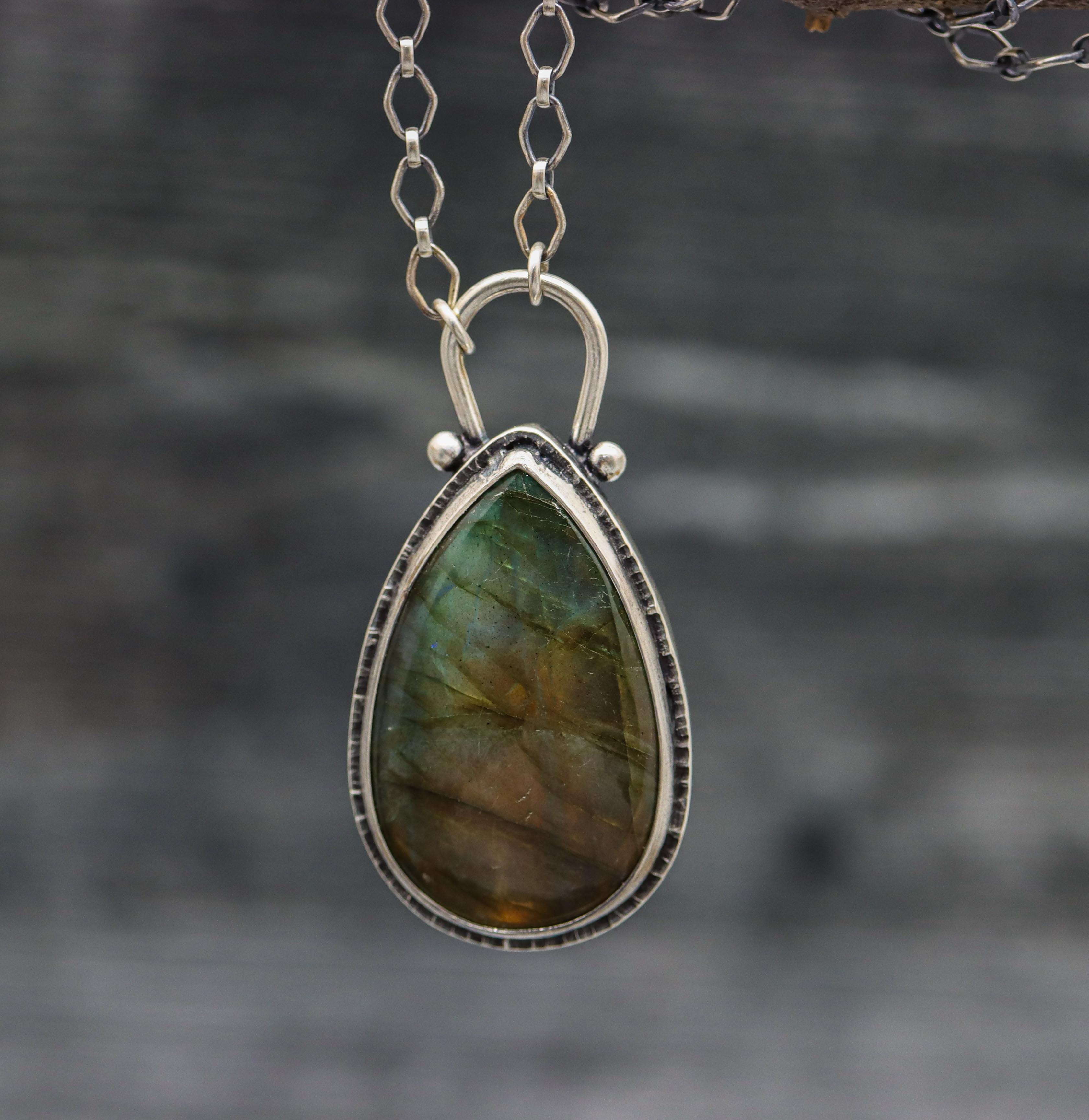 Flashy Labradorite Pendant Sterling Silver One Of a Kind Gemstone Necklace