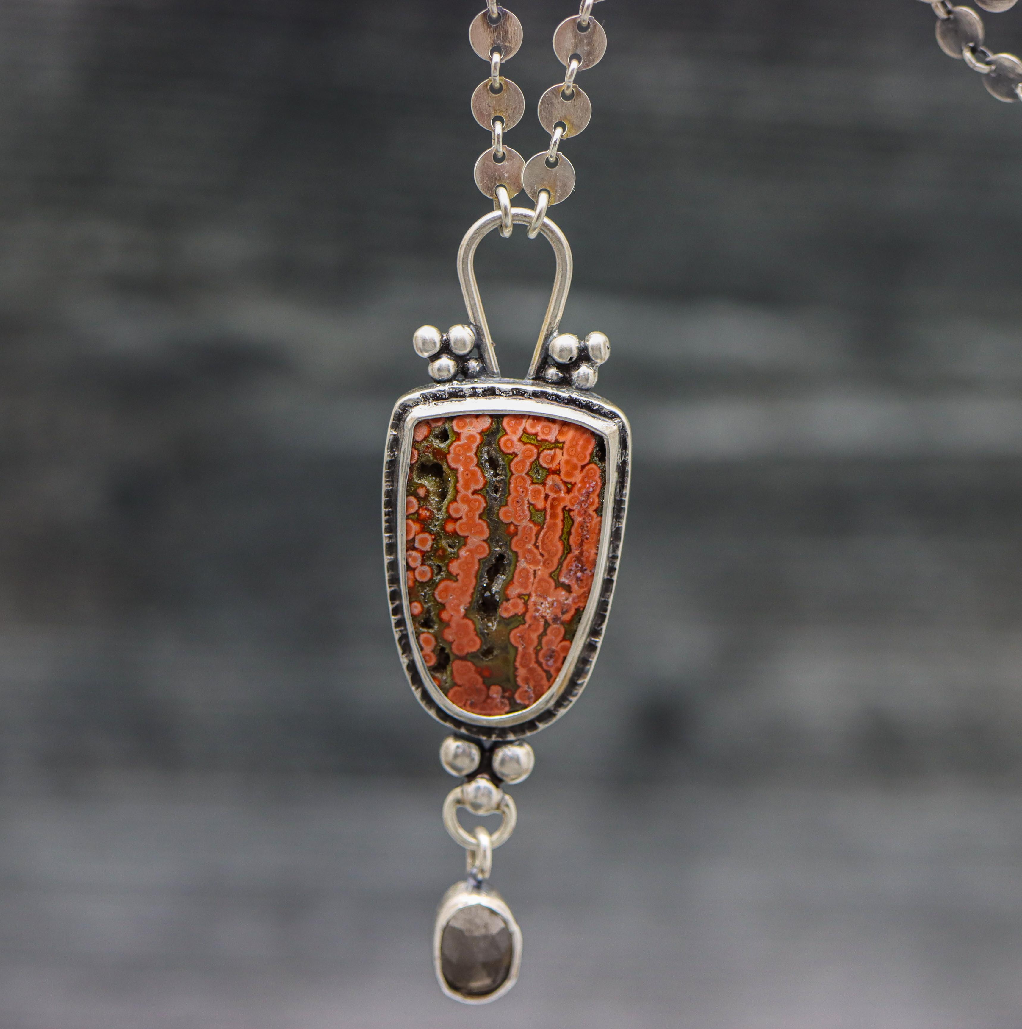 Orbicual Jasper and Agni Manitite Pendant Sterling Silver One Of a Kind Gemstone Necklace