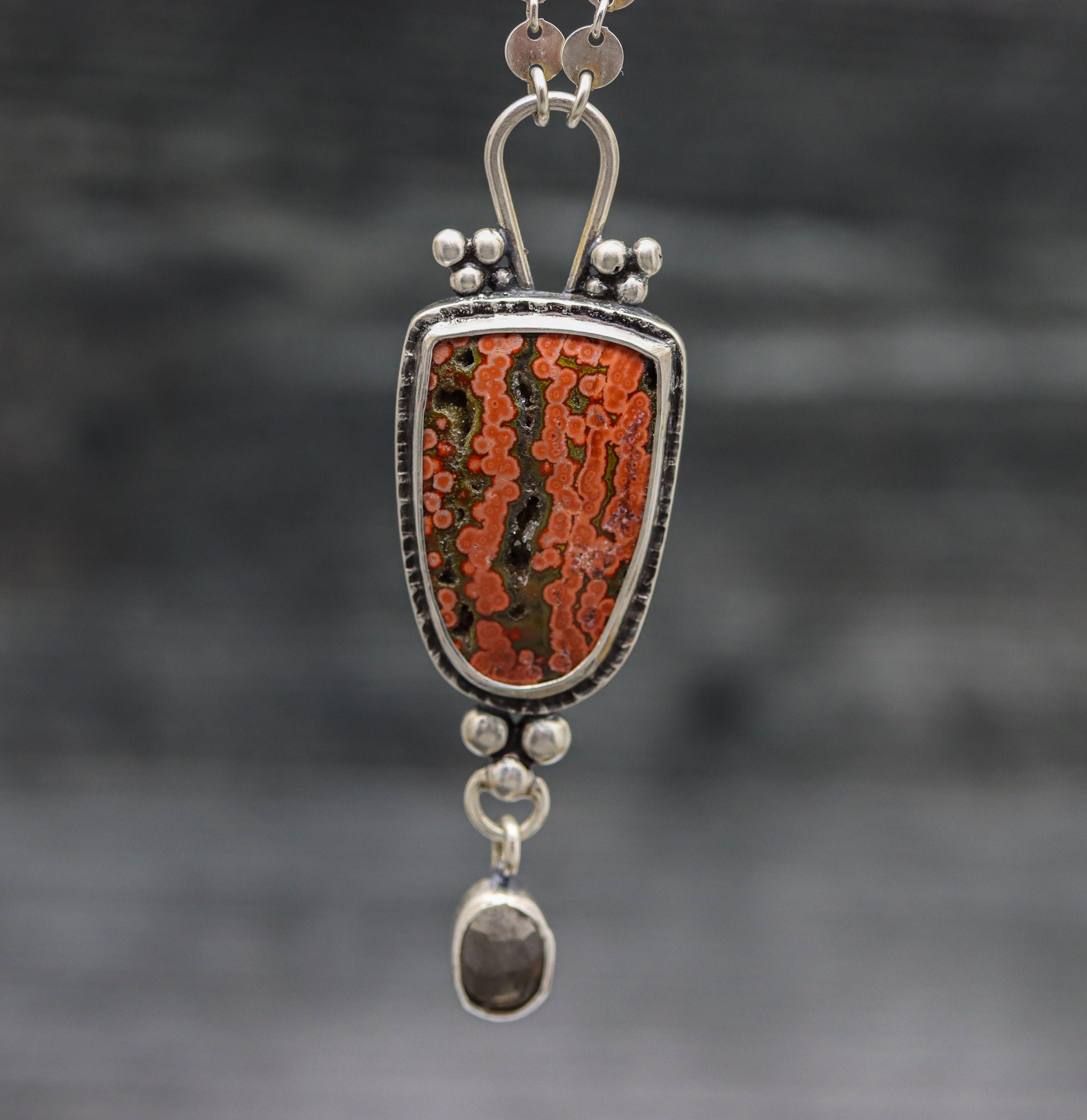 Orbicual Jasper and Agni Manitite Pendant Sterling Silver One Of a Kind Gemstone Necklace