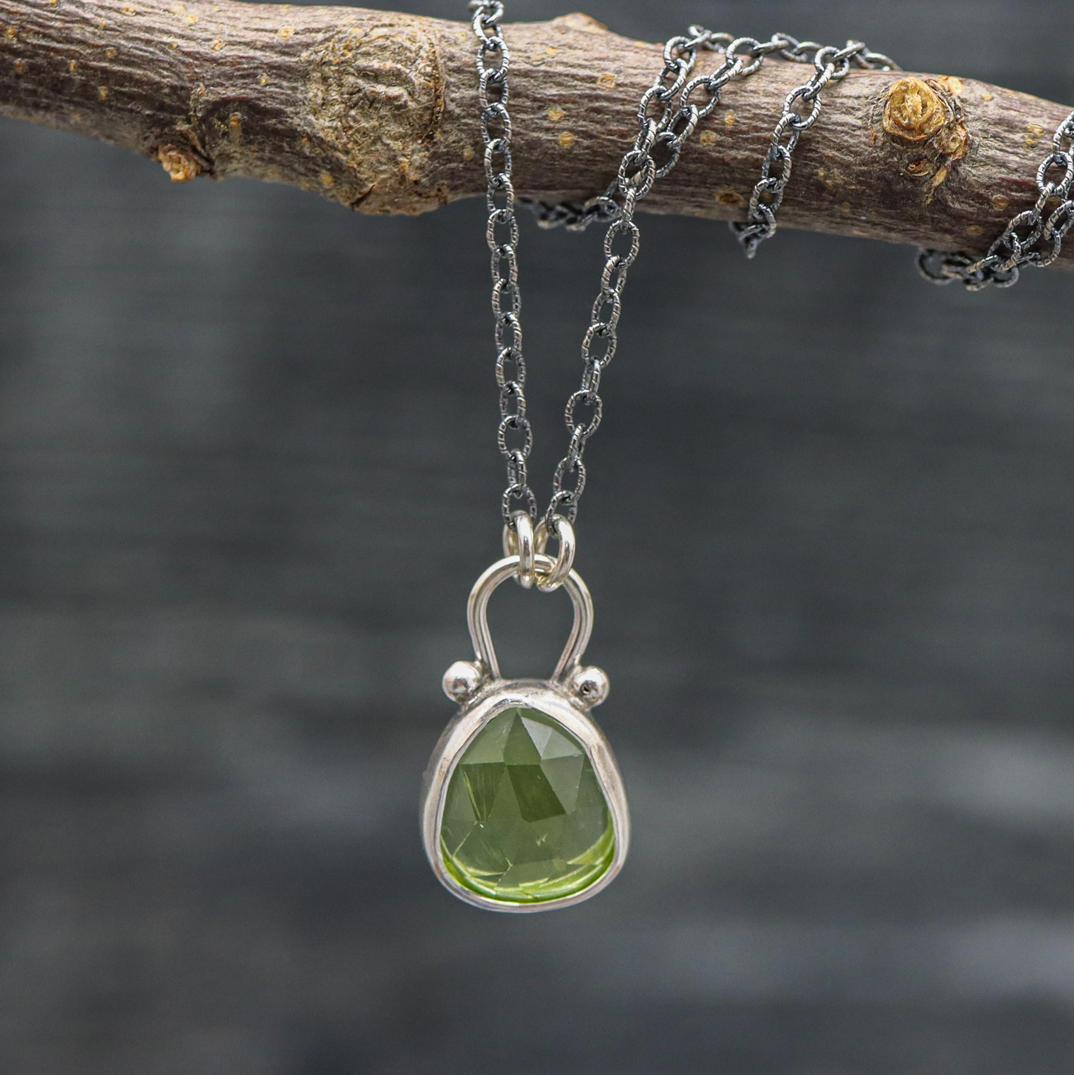 Green Peridot Pendant Necklace Sterling Silver
