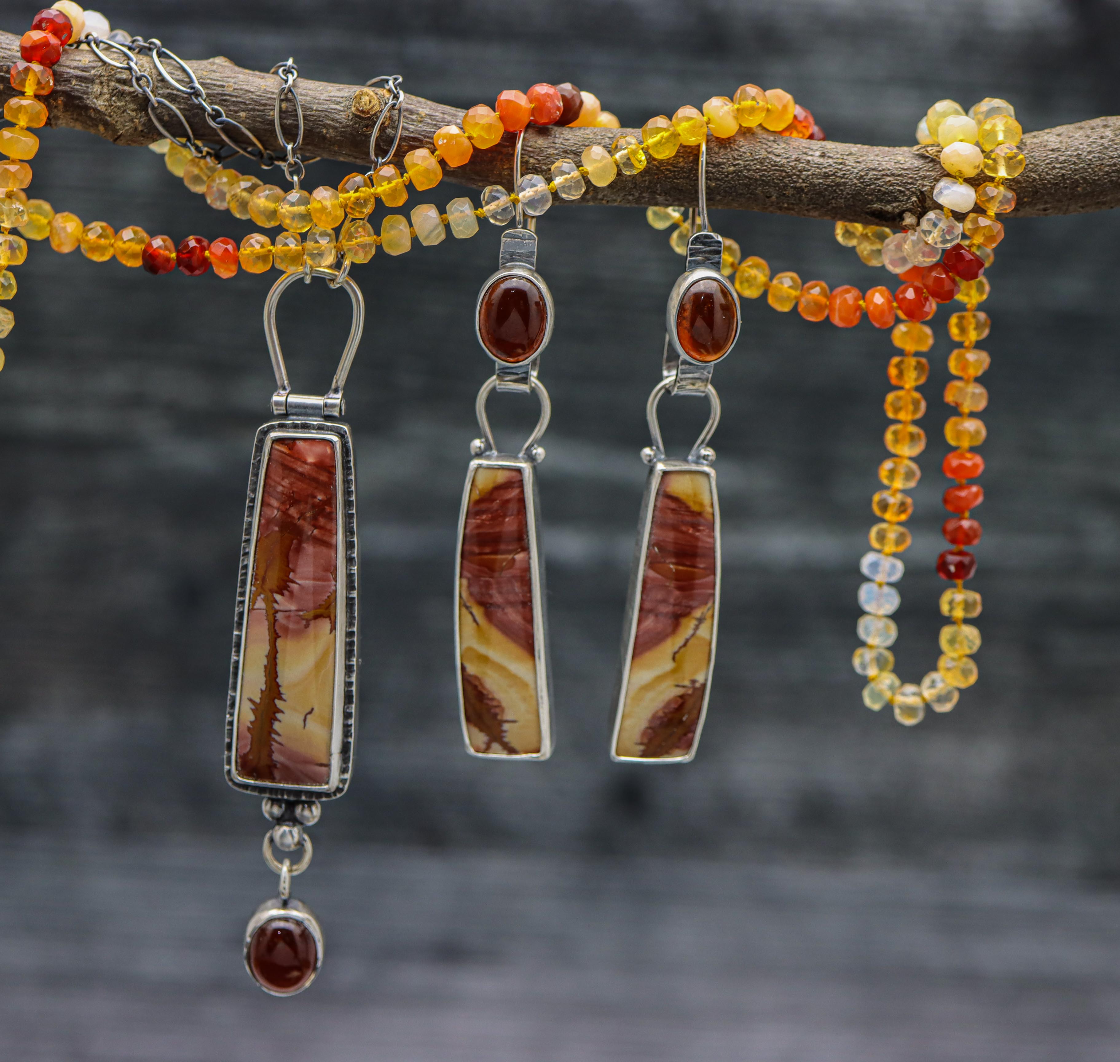 Red Falcon Jasper and Hessonite Garnet Pendant Sterling Silver One Of a Kind Gemstone Necklace