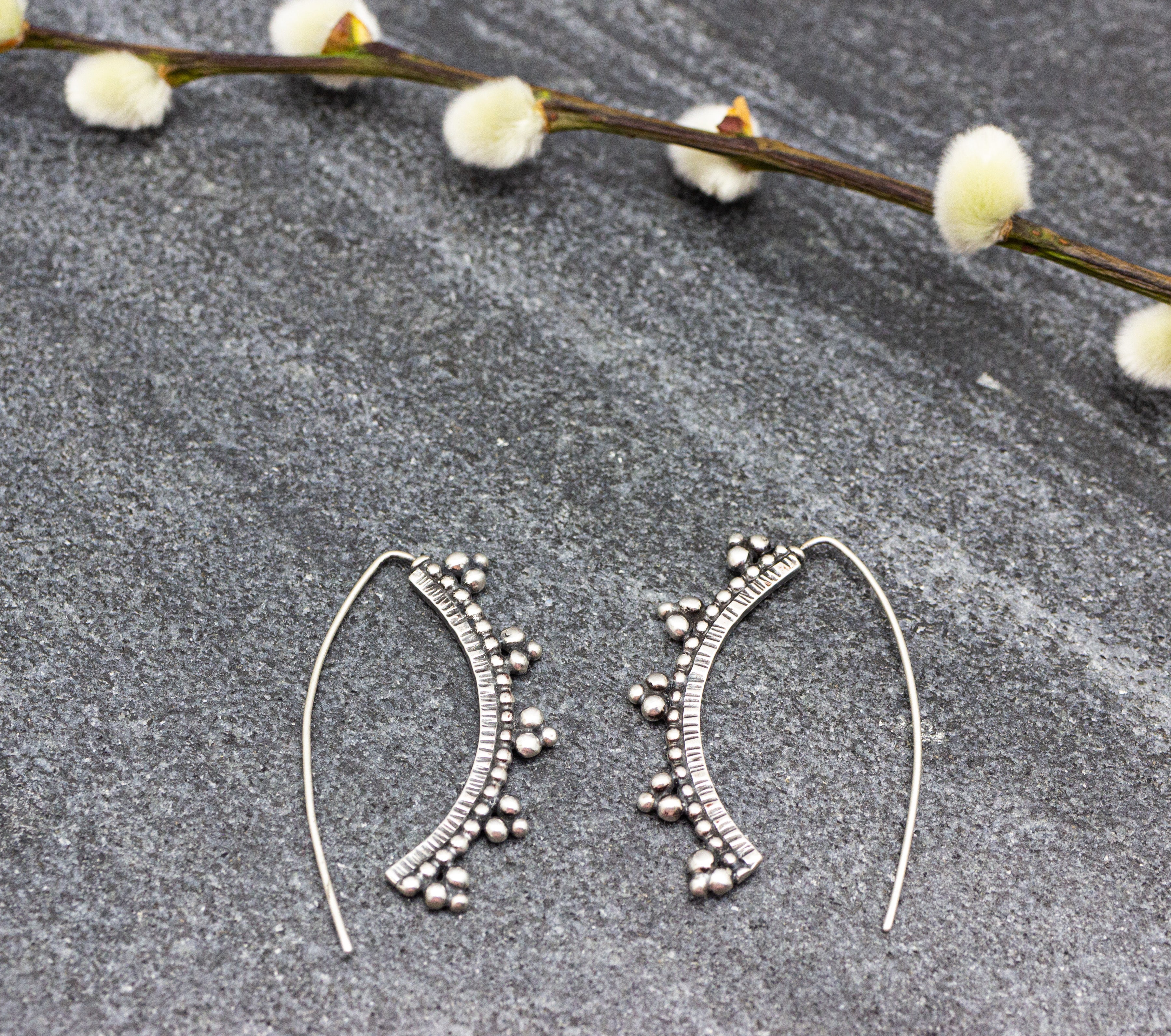 Granulated Arc Earrings in Sterling Silver Made To Order
