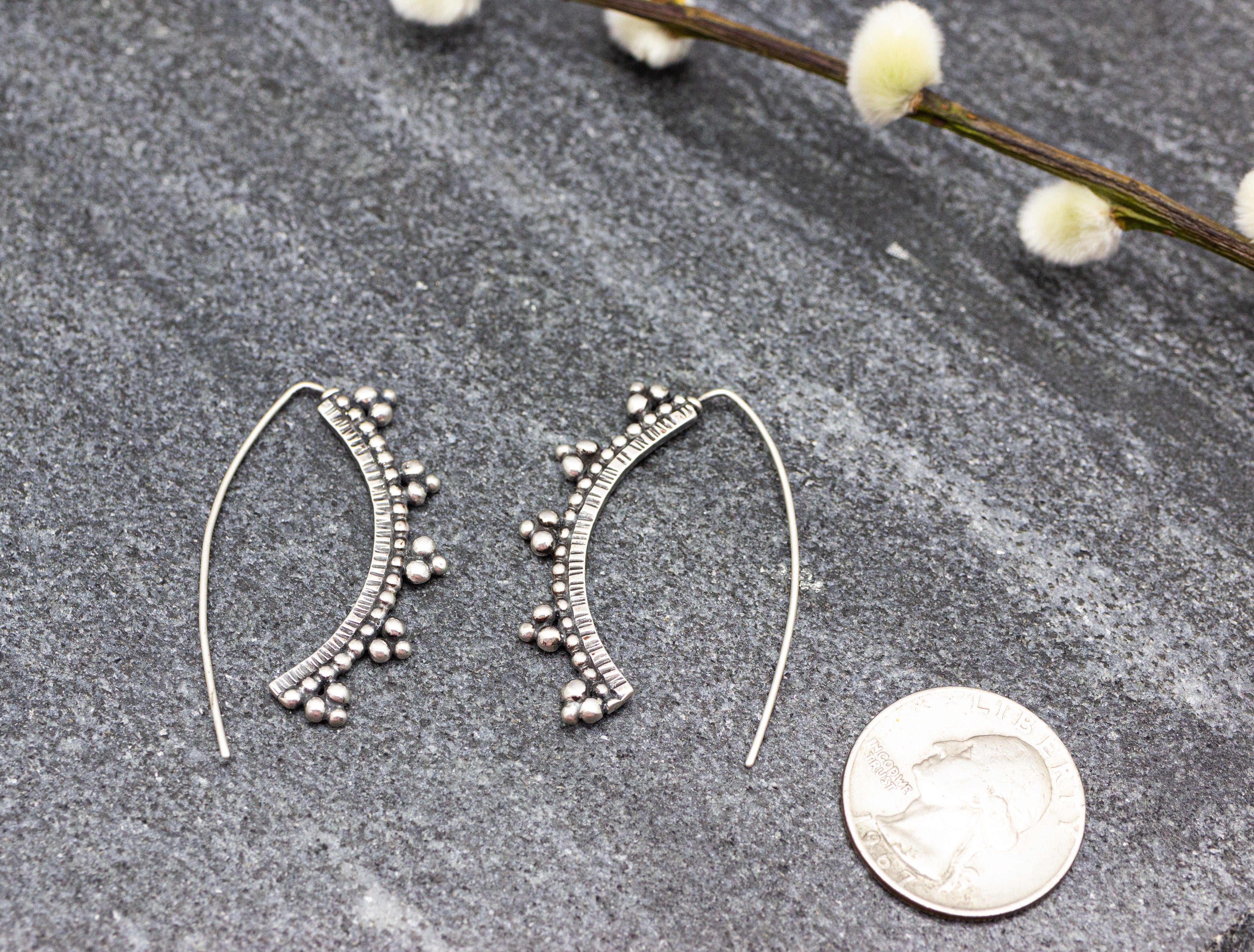 Granulated Arc Earrings in Sterling Silver Made To Order