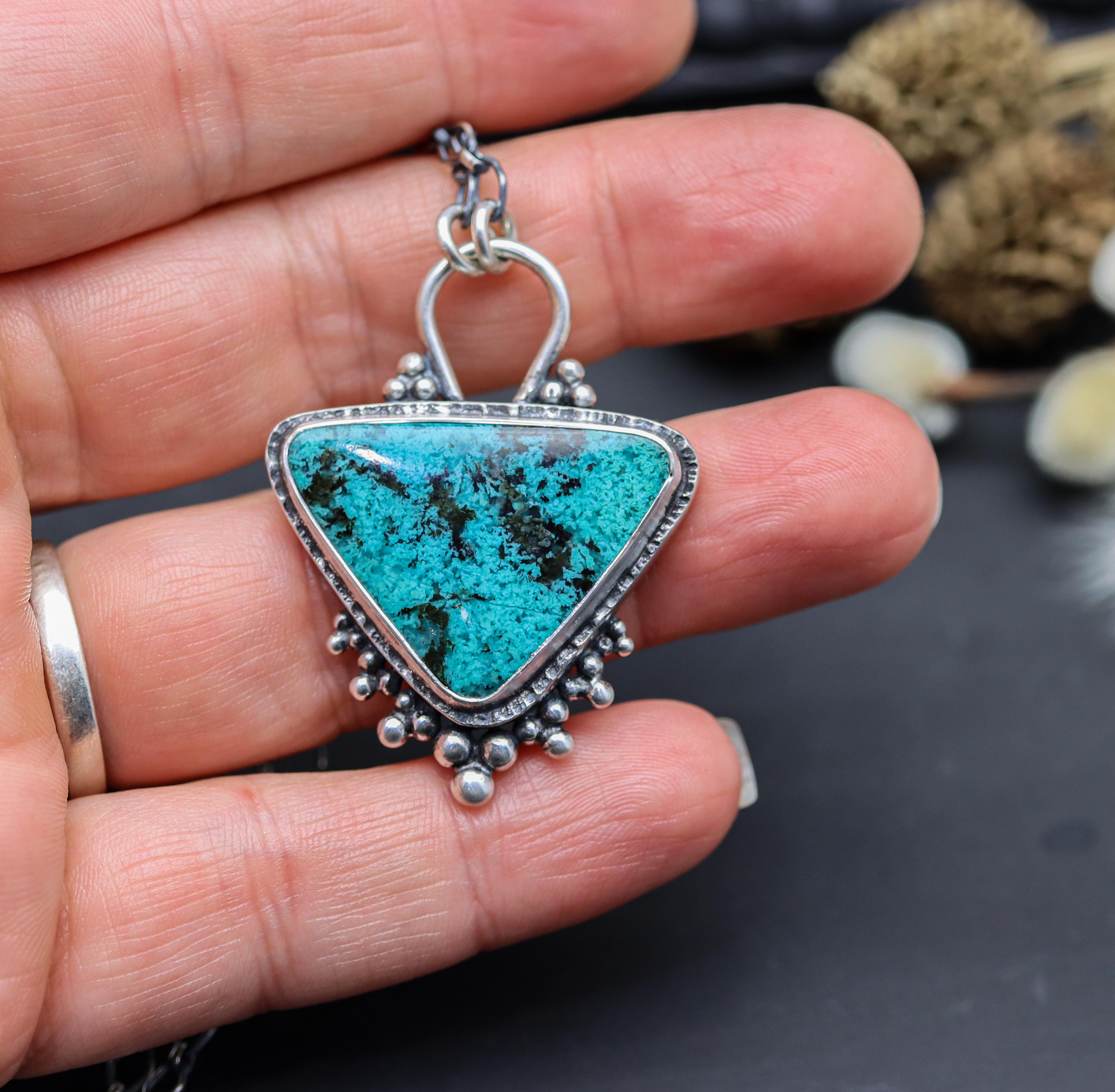 Chrysocolla Pendant Sterling Silver One Of a Kind Gemstone Necklace