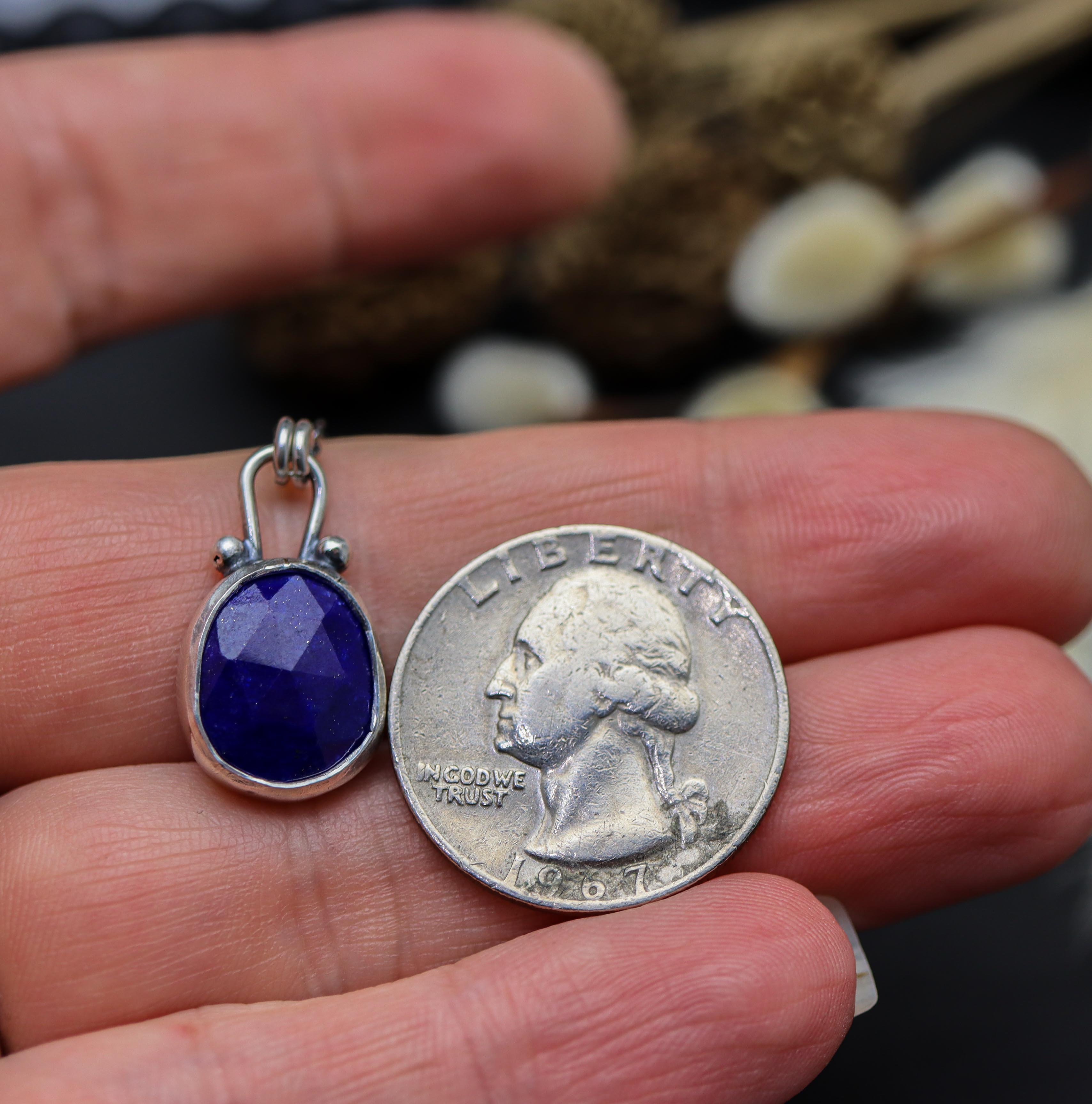 Blue Lapis Pendant Necklace Sterling Silver