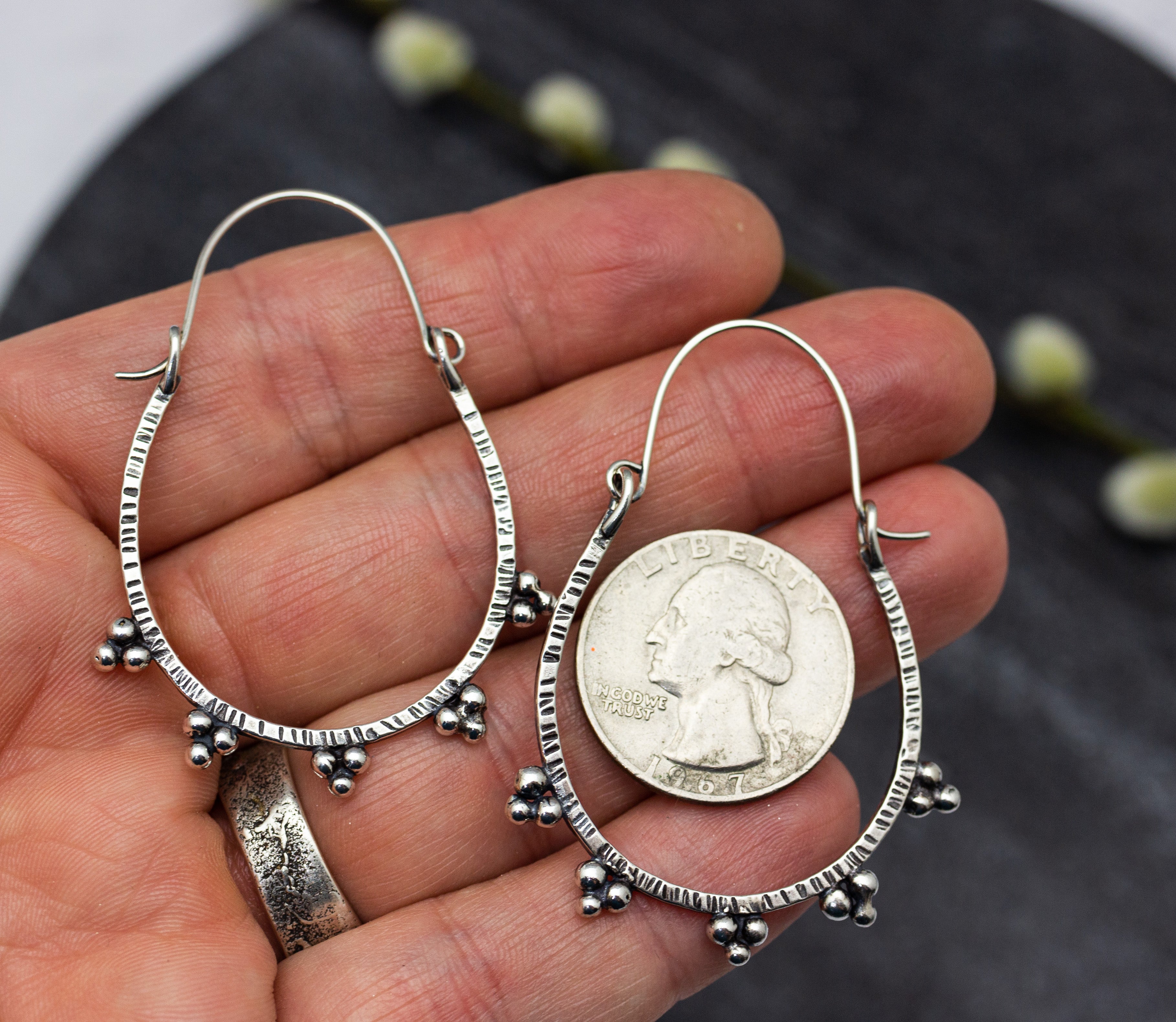 Large Granulated Hoop Earrings in Sterling Silver Made To Order