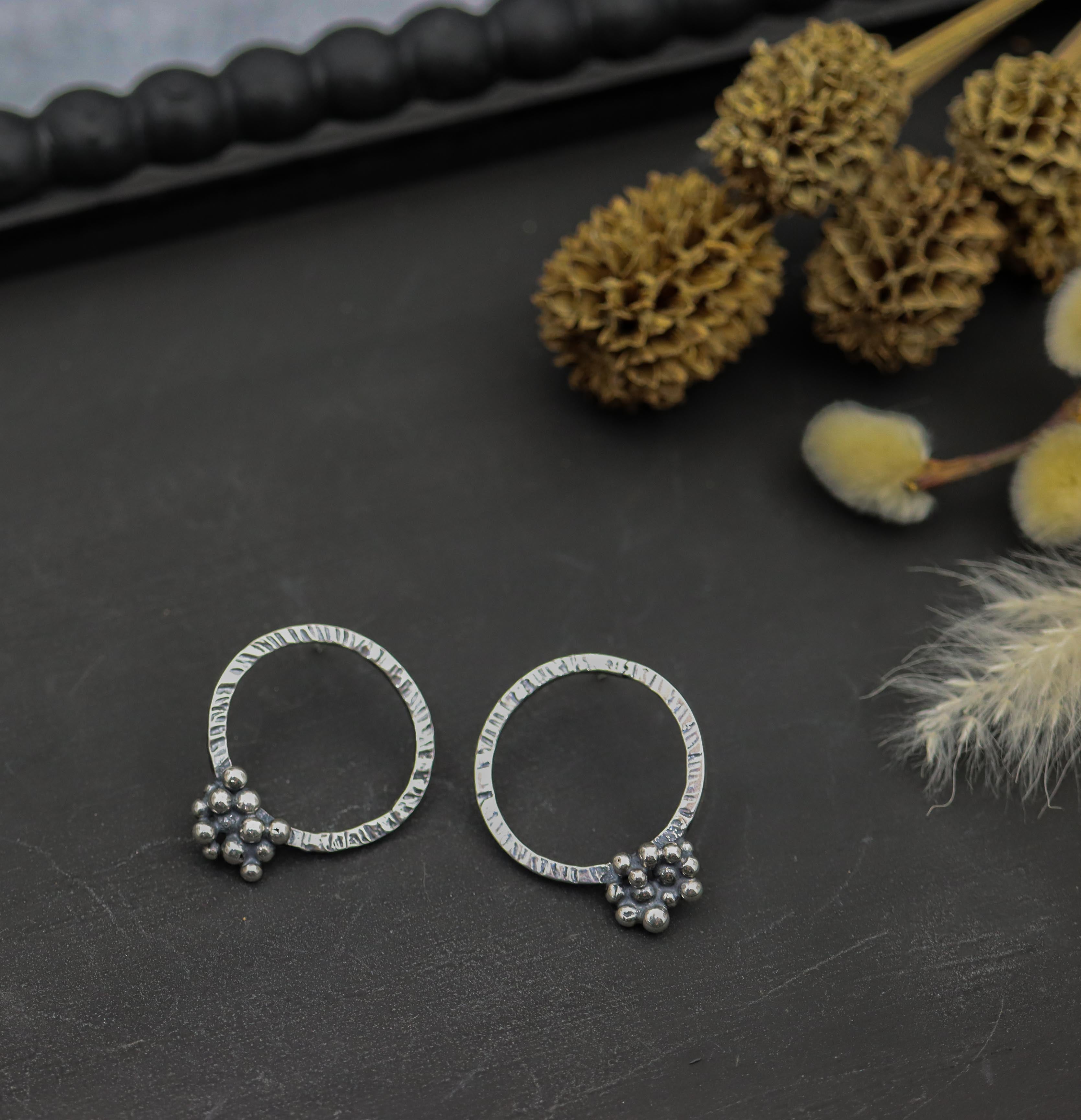 Bubble Cluster Circle Earrings Sterling Silver