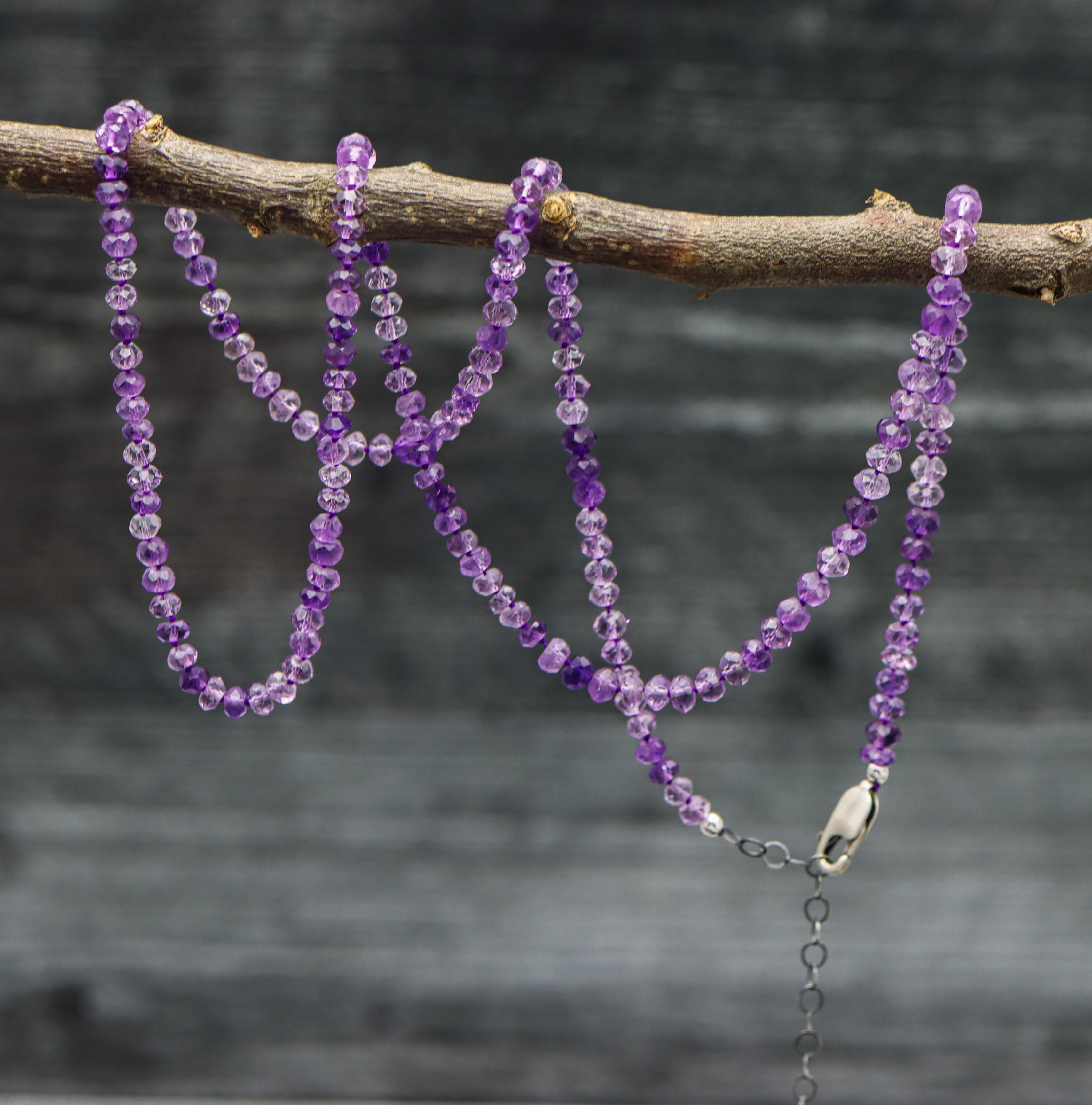 Ombre Amethyst Hand Knotted Bead Necklace Sterling Silver