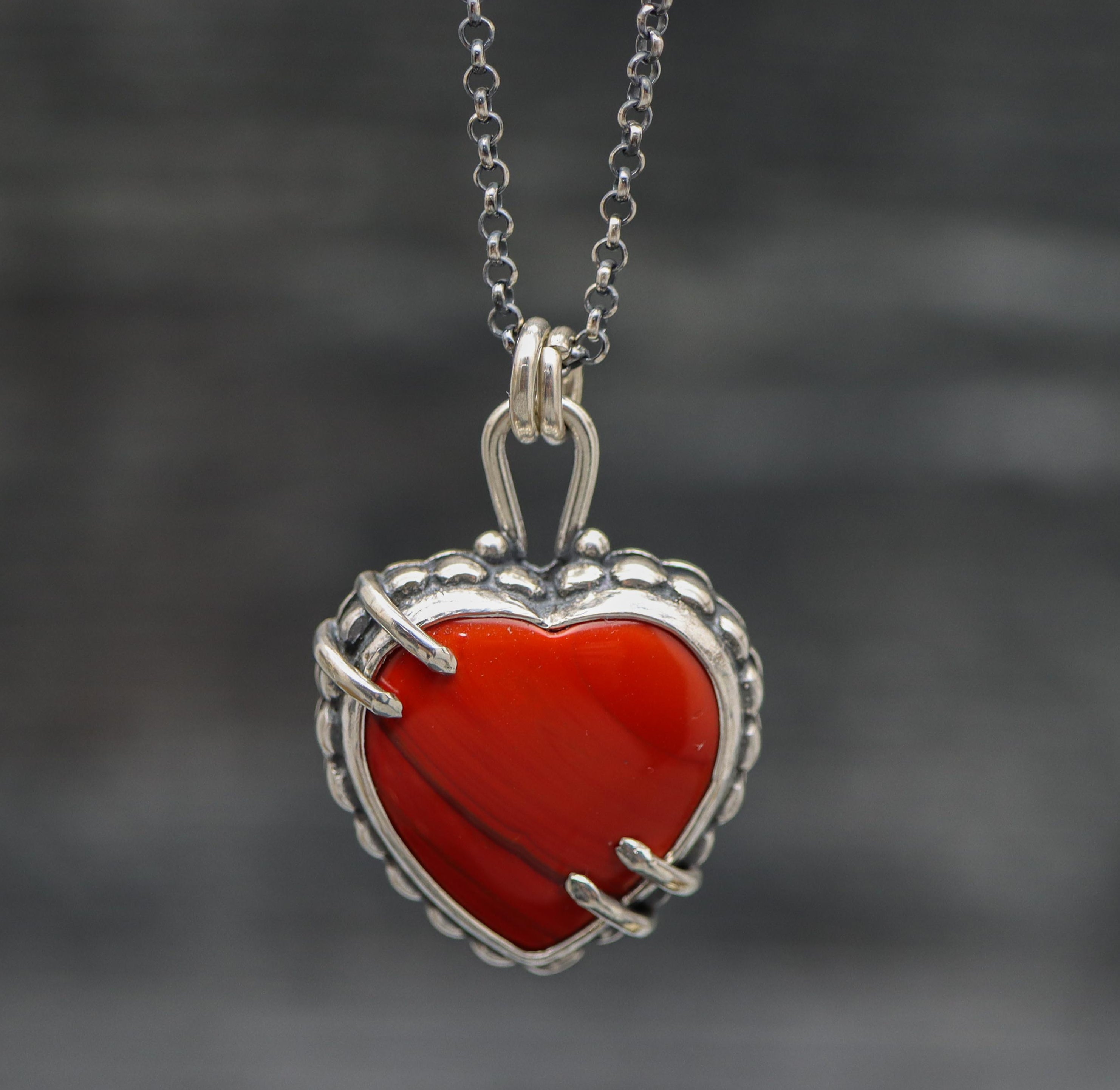 Red Rosarita Heart Pendant Necklace Sterling Silver