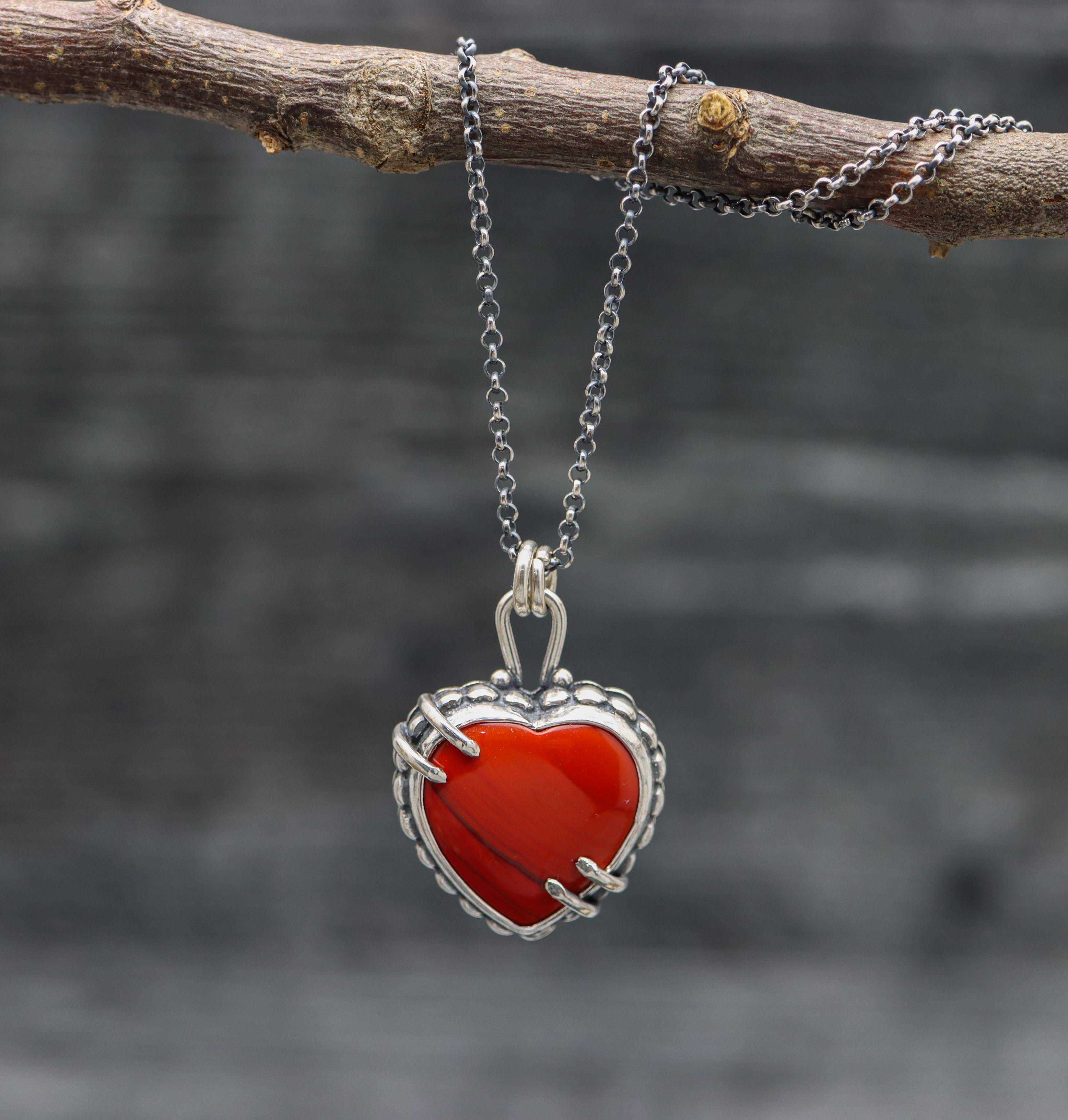 Red Rosarita Heart Pendant Necklace Sterling Silver