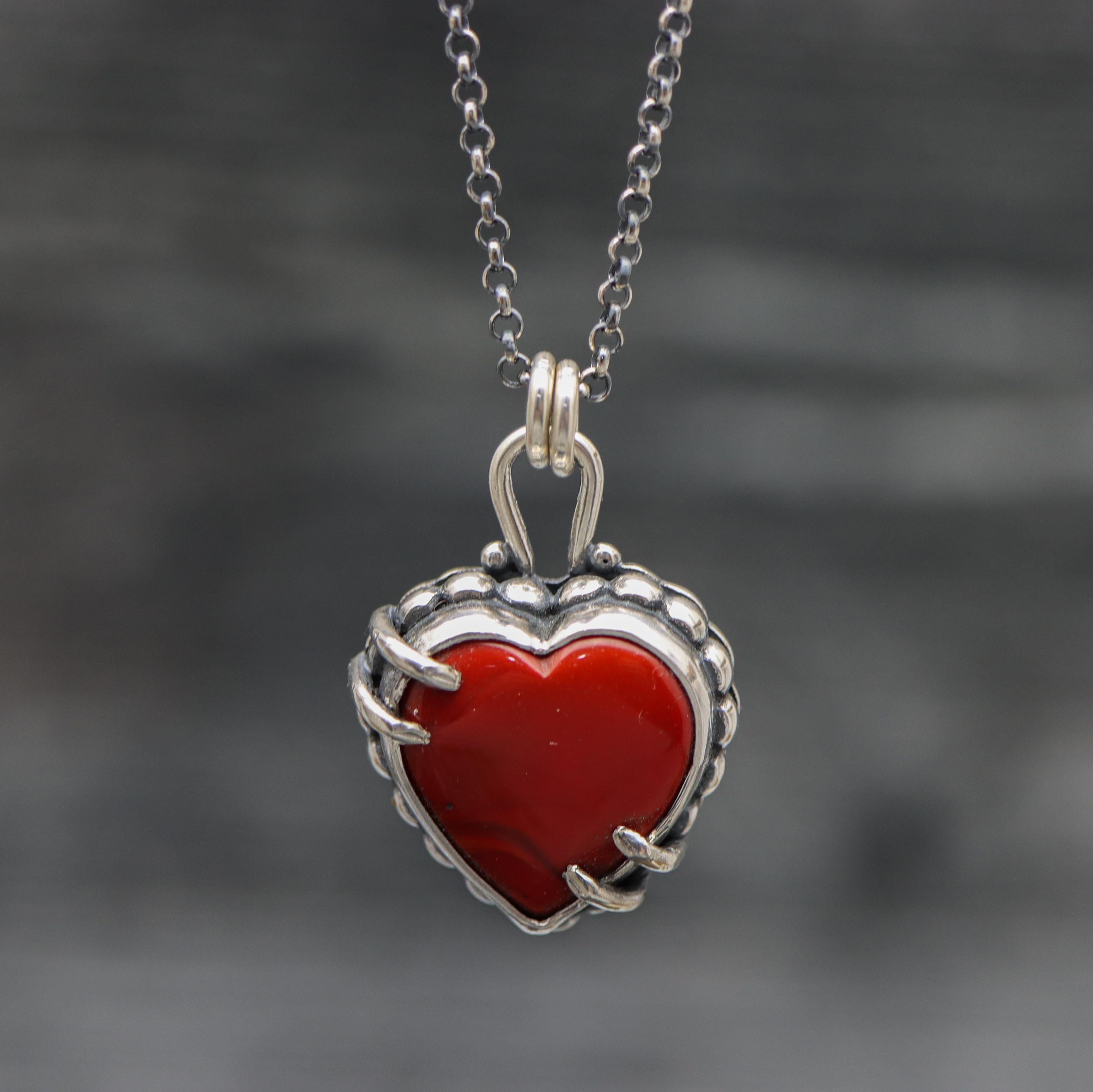 Red Rosarita Heart Pendant Necklace Sterling Silver