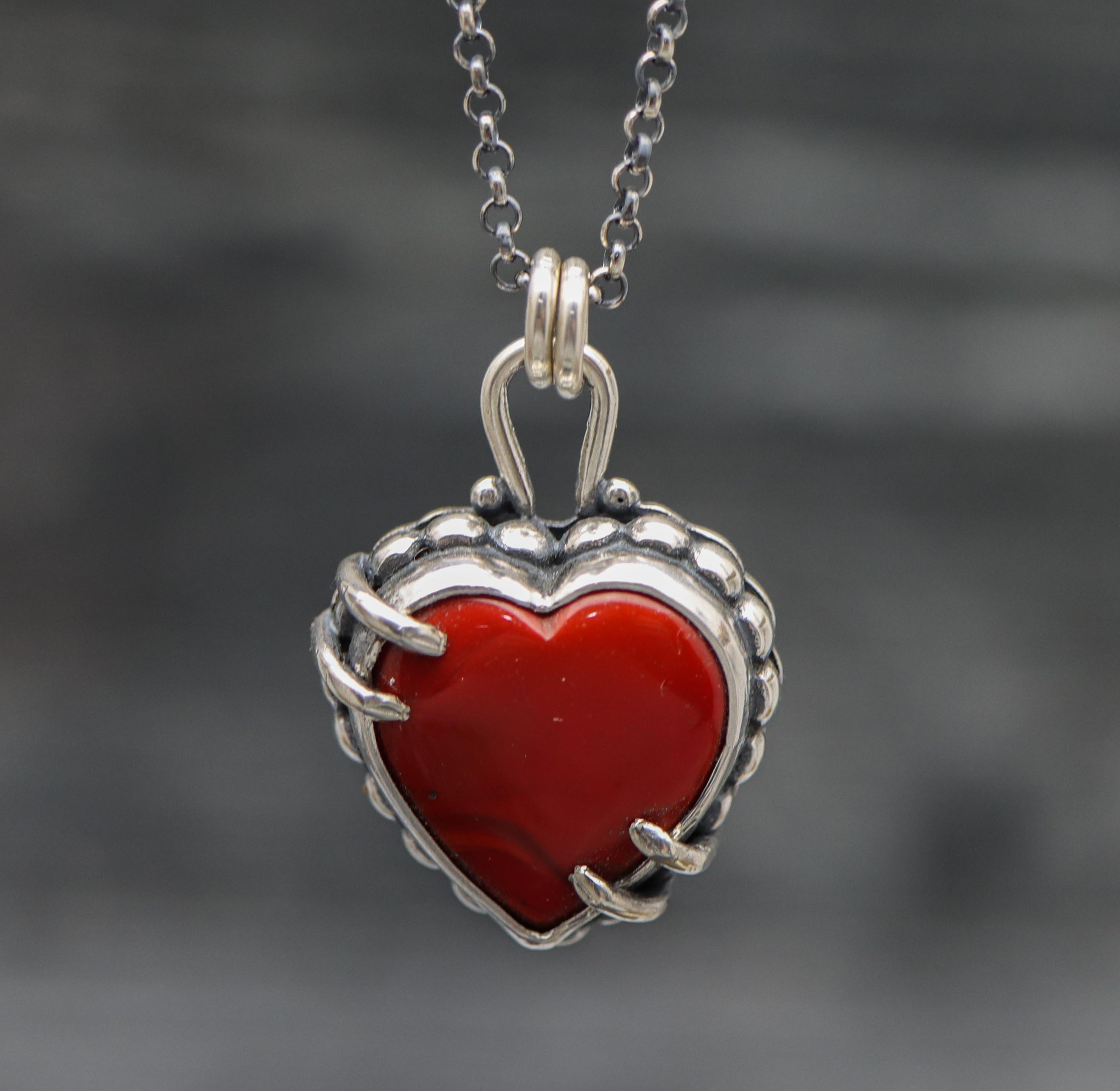 Red Rosarita Heart Pendant Necklace Sterling Silver