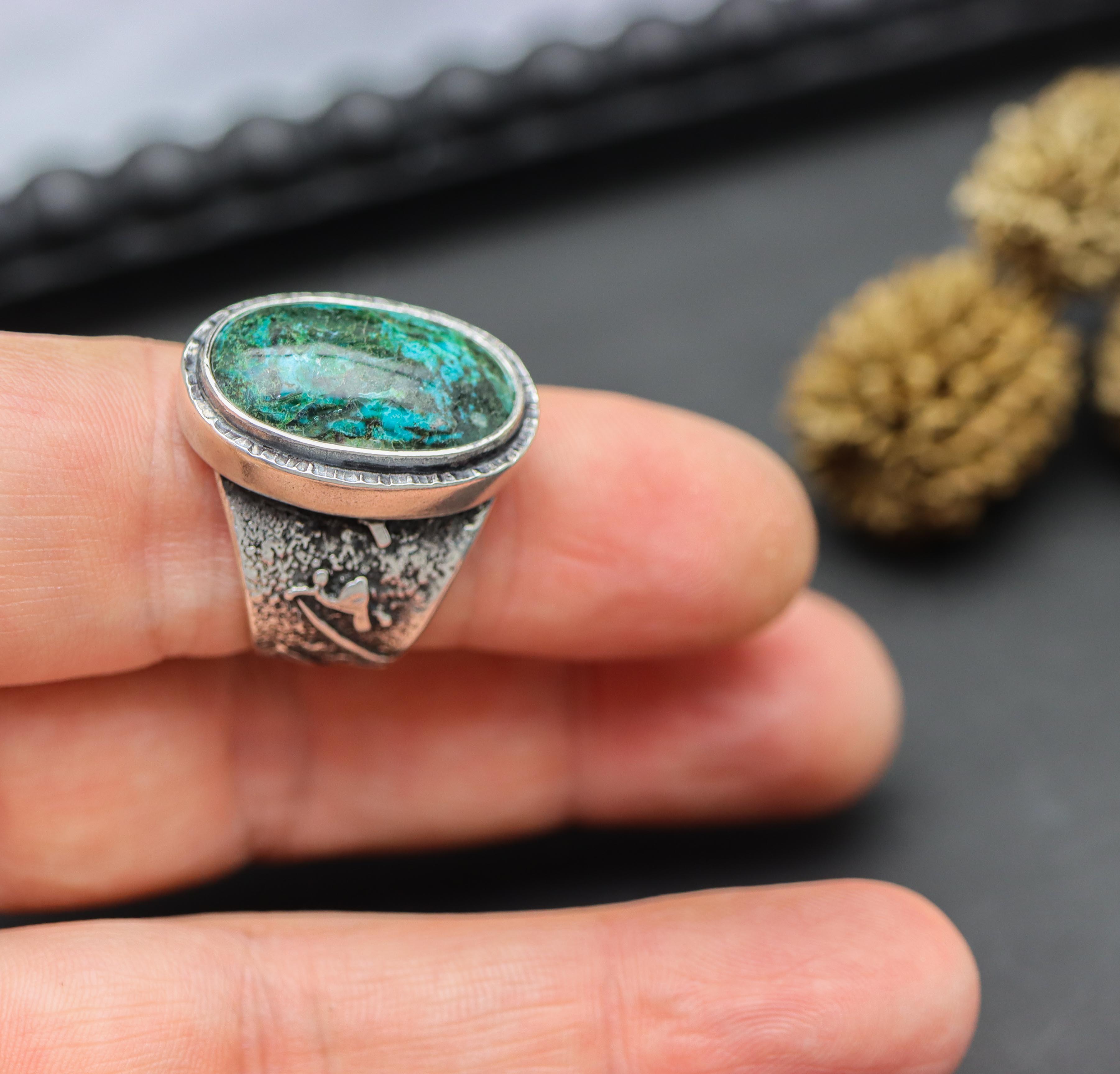Chrysocolla in Quartz Sterling Silver Wide Band Ring