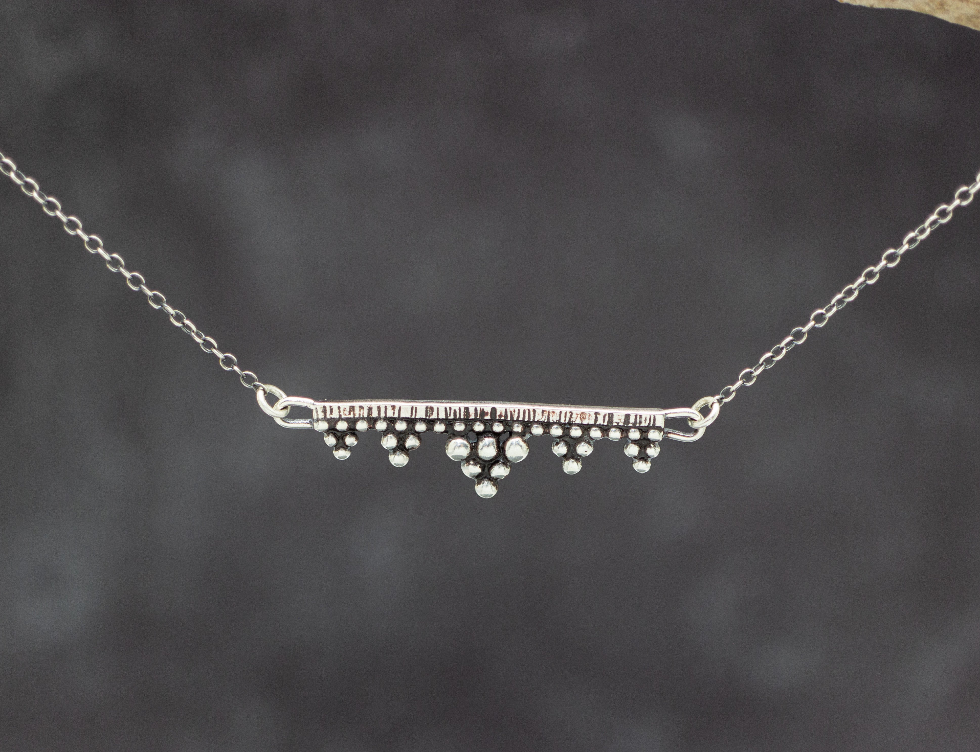 Straight Bar Granulation Necklace Sterling Silver and Fine Silver Made to Order